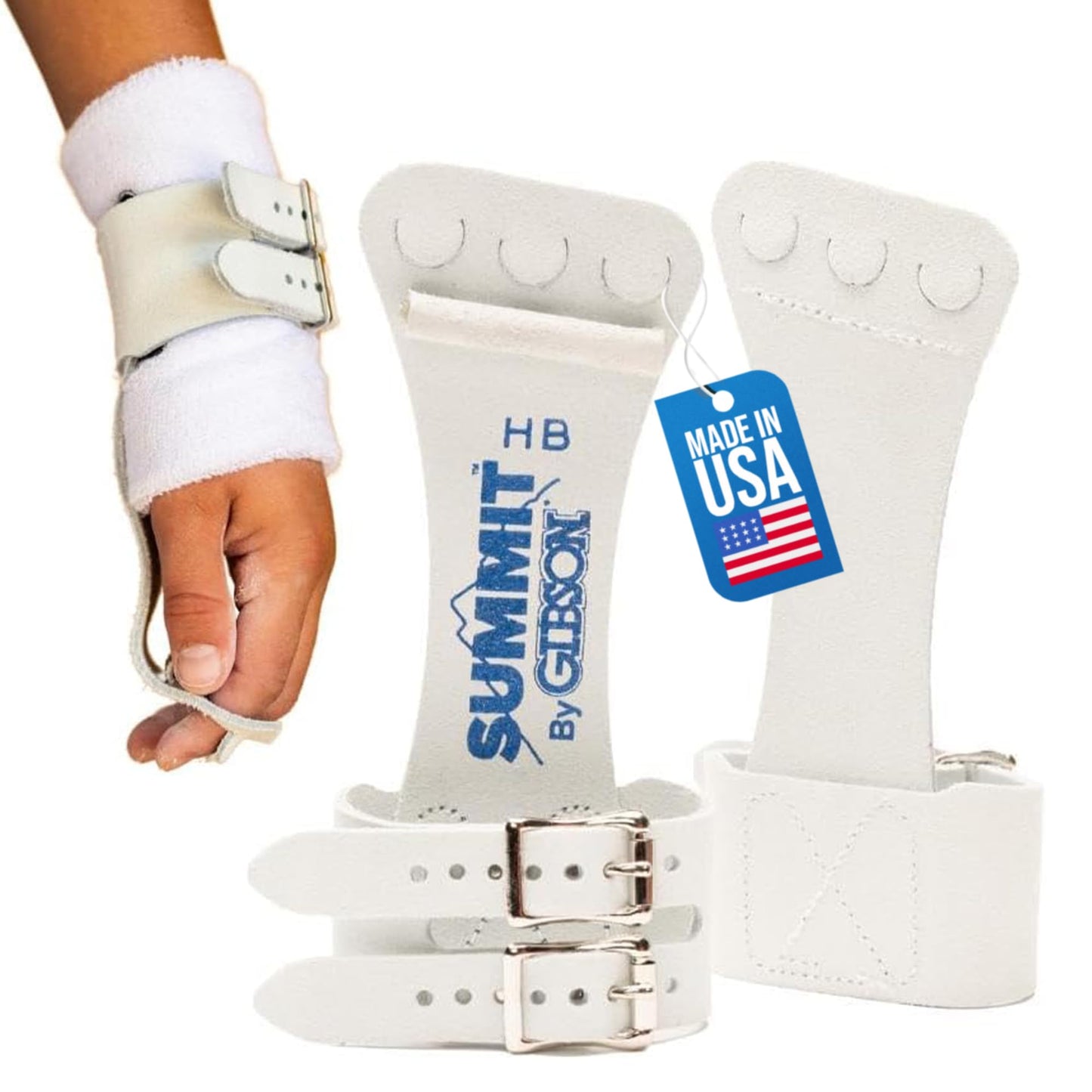 Gibson Athletic Summit High Bar Gymnastic Grips for Boys, Durable Leather Grip for Secure Grip, Hand Grips for Early Competitor Gymnasts, Gymnastics Grips for Boys - Made In USA