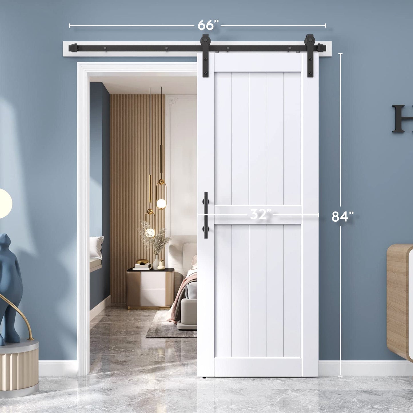 EaseLife 32 x 84 inch White Barn Door with 5.5FT Sliding Door Hardware Kit Included & Handle,Solid Wood Covered with Waterproof PVC Surface,DIY Assemblely,Easy Install,H-Frame,Fit 28-30in Wide Opening