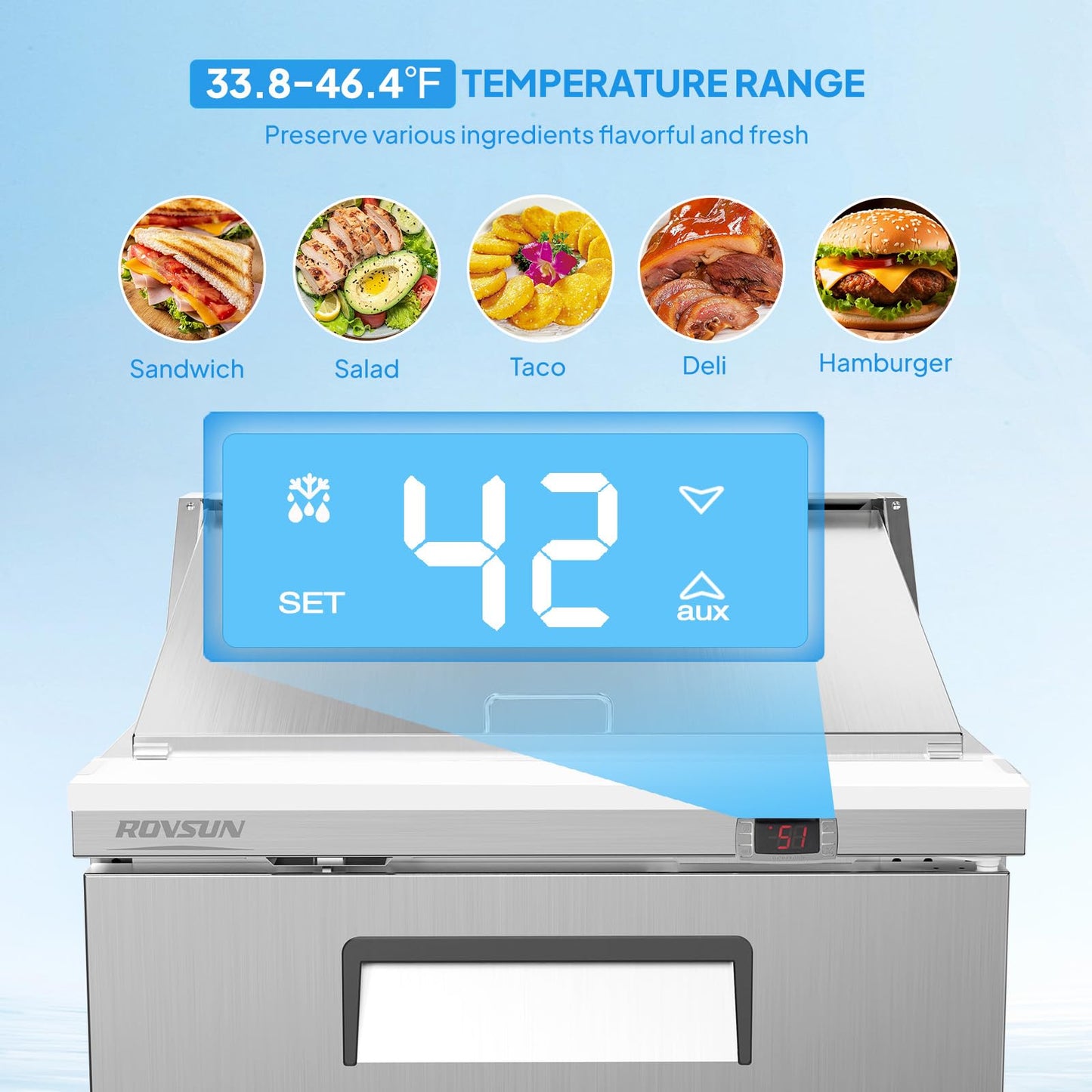 ROVSUN 29" W Sandwich Salad Prep Table Refrigerator ETL NSF, 7.6 Cu.Ft Commercial Refrigerator Salad Bar Stainless Steel w/12 Pans Cutting Board Lockable Wheels Front Door for Restaurant