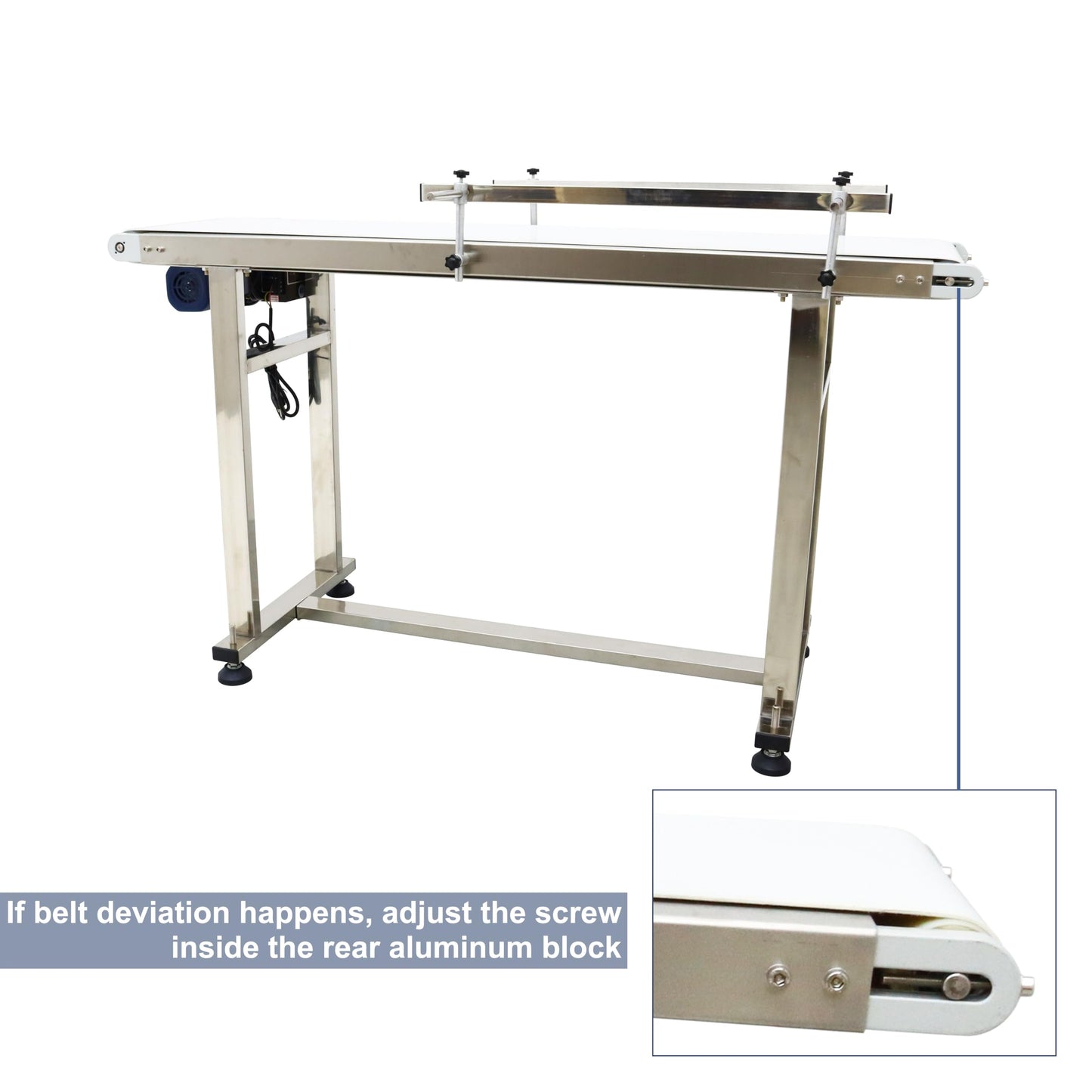 BREVELTION PVC Flat Belt Conveyor Stainless Steel Industrial Transport Conveyor Adjustable Speed Conveyor with Double Guardrails Conveyor Length 53.15inch Width 7.87inch Load 22LBS 60W