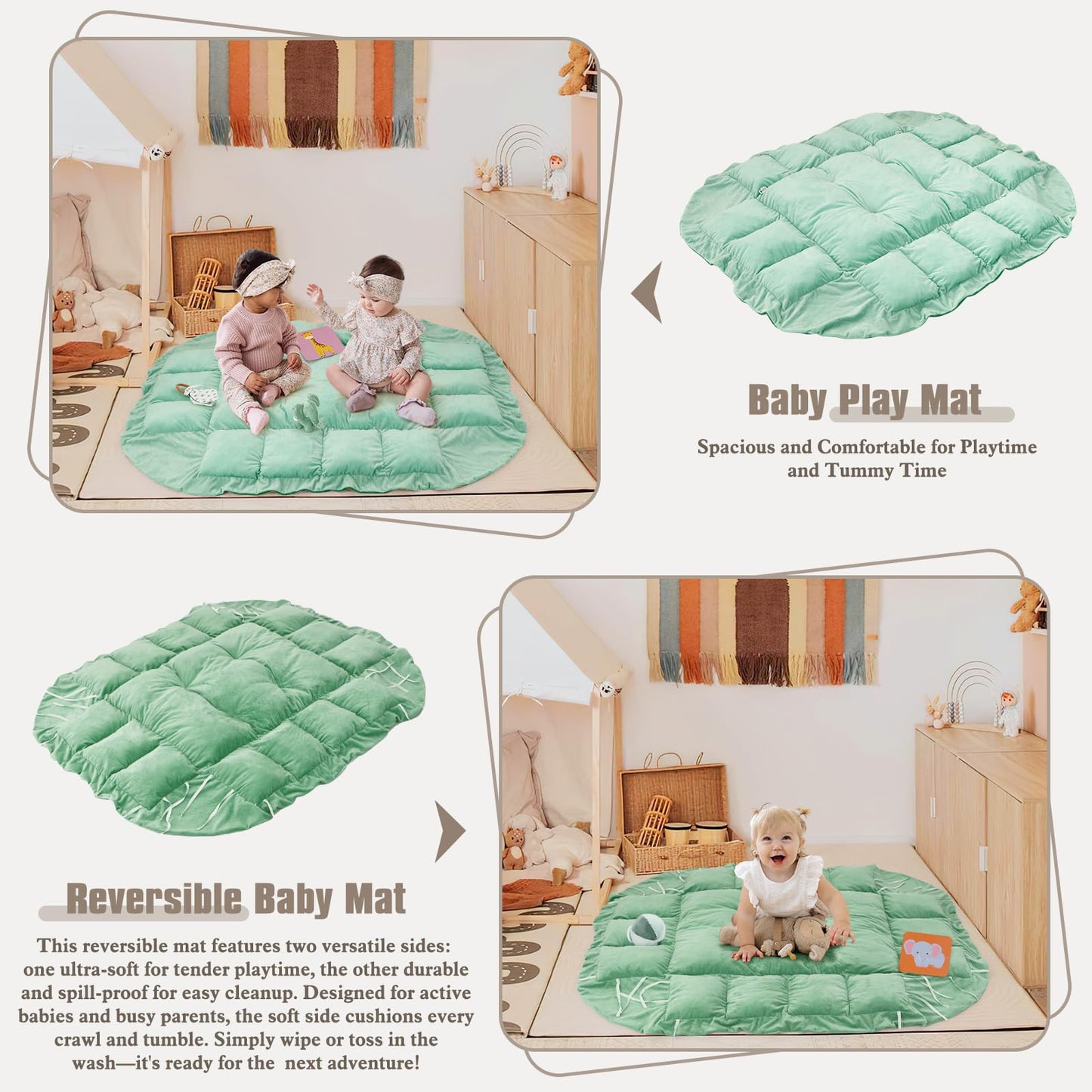 5-in-1 Plush Baby Play Gym, Baby Play Mats, Convertible Baby Gym, Tummy time mat, 6 Sensory Toys, Activity Center, Ball Pit, Sage Green