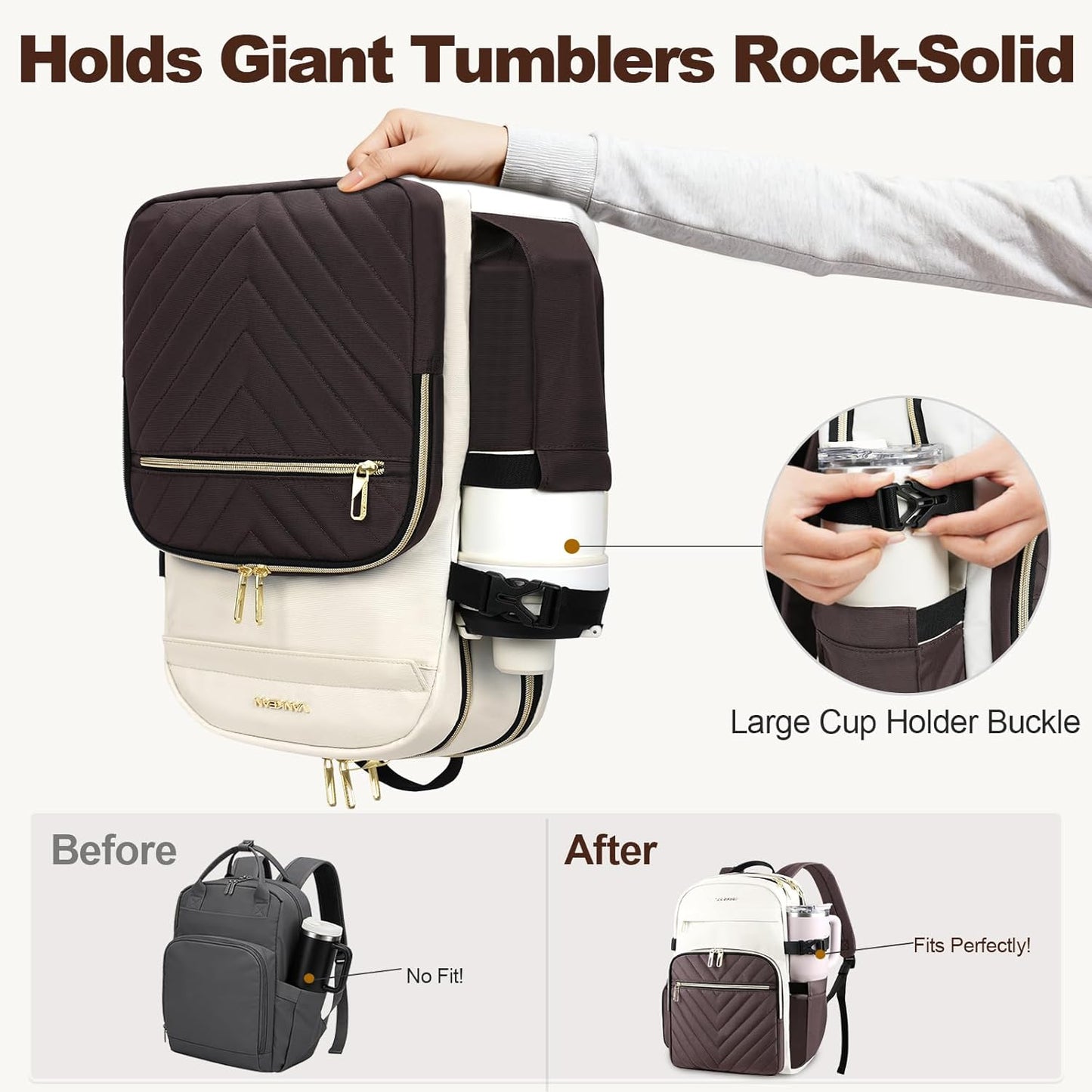Backpack 15.6 Inch Backpack VANKEAN Laptop for Women with Pouch Pocket for Large Capacity Tumbler, Laptop Computer Bag