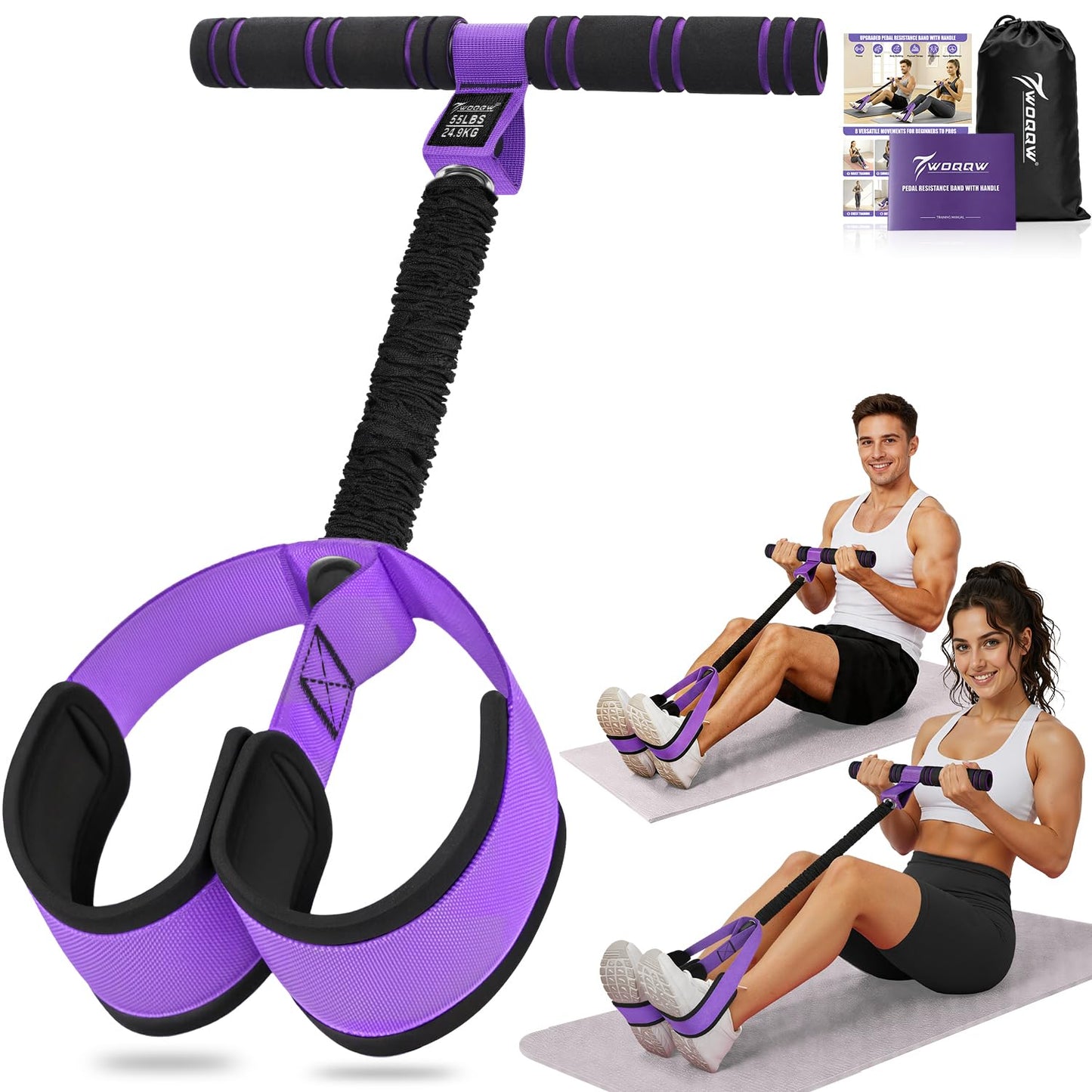 Upgraded Pedal Resistance Band with Handles, Foot Pedal Resistance Bands for Women, Core Abs Leg Training, Exercise Bands for Full Body Workout Fitness, Home Gym Equipment, Pilates & Physical Therapy