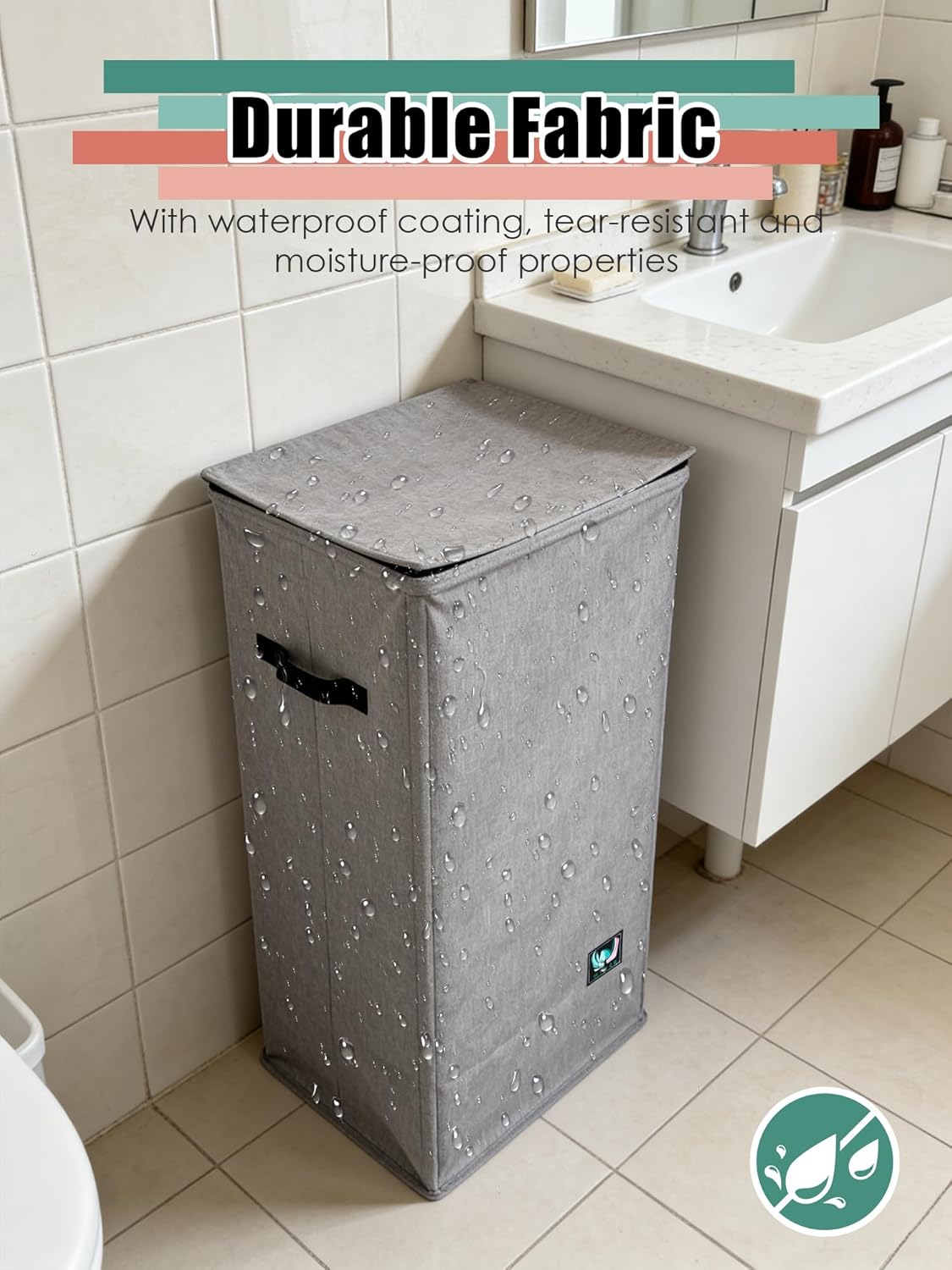 WTREE Laundry Hamper - Large 100L Collapsible Clothes Basket with Lid & Removable Liner - Grey