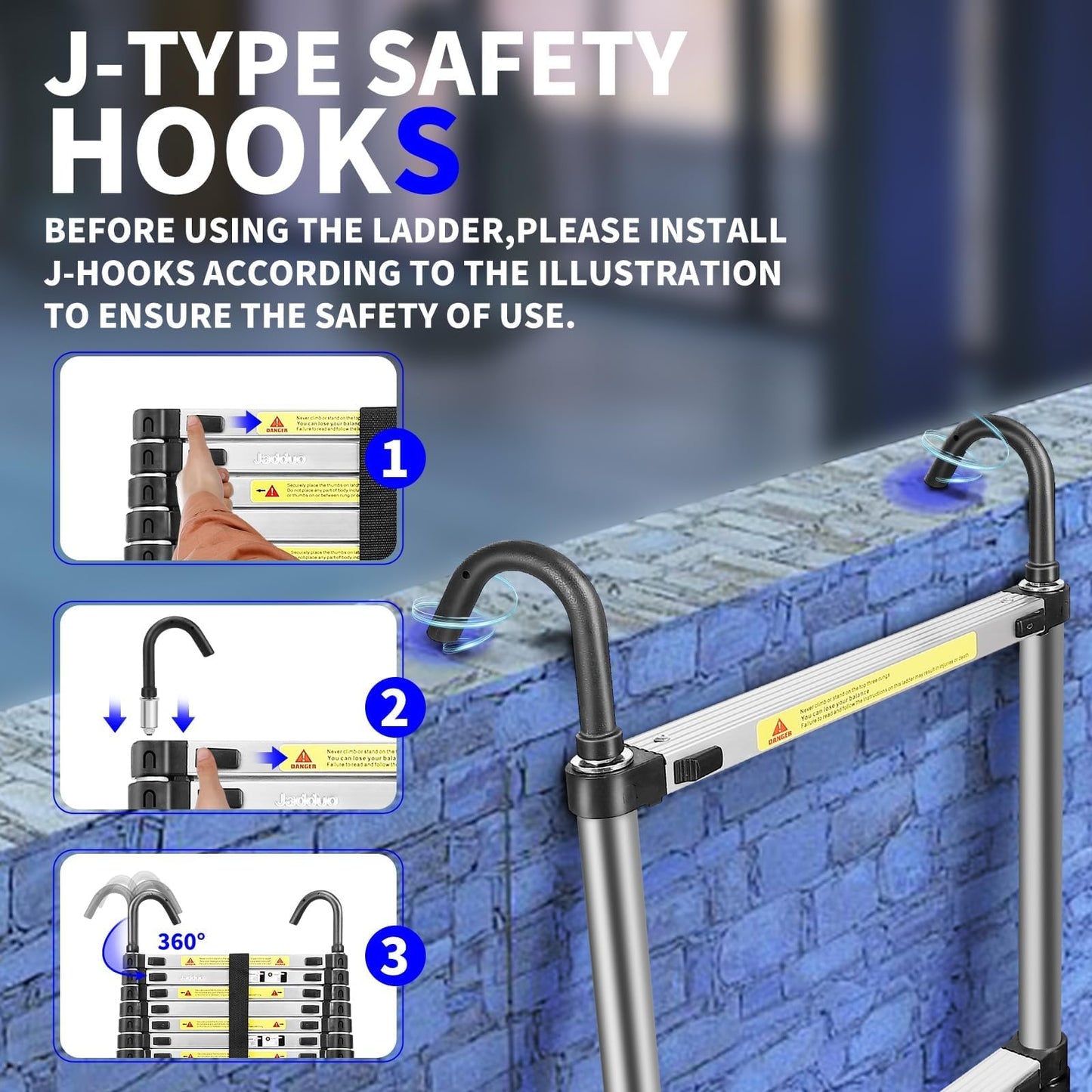 JADDUO Telescoping Ladder,27.9 FT Extension Ladder,Aluminum Lightweight Telescopic Ladder with 2 Triangle Stabilizers, Telescoping Attic Ladders RV Ladders for Travel