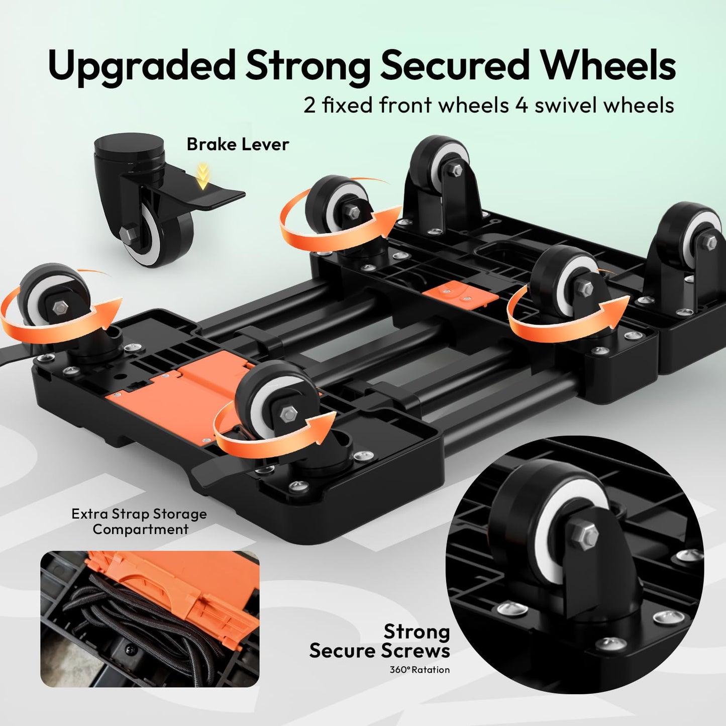 Voipvvii Folding Hand Truck 500lbs, Portable Heavy Duty Dolly Cart, 6 Wheels Collapsible Luggage Cart with 2 Elastic Ropes - Compact Trolley Cart for Easy Moving - Ideal Hand Cart for Travel and More