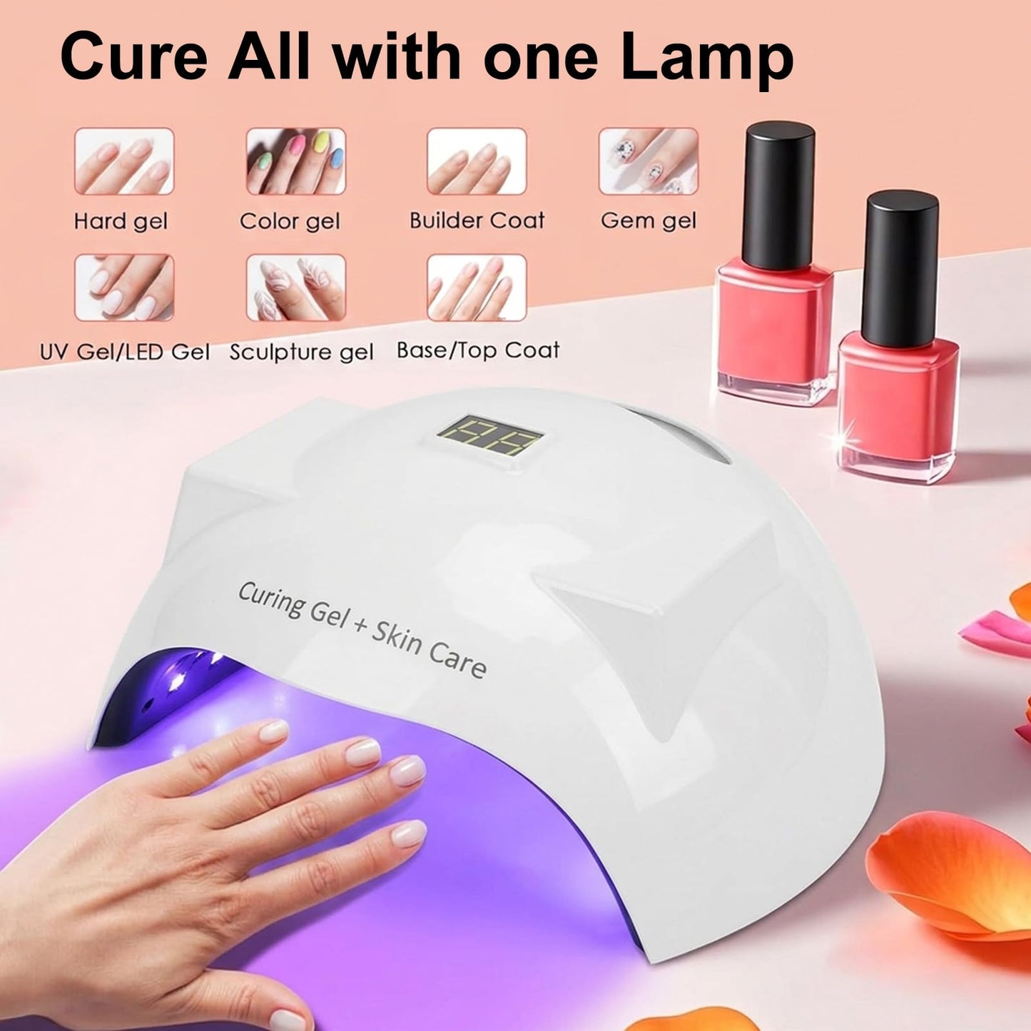 Yoidesu 66W LED Nail Lamp, Light for Gel Nails, 3 Timers Nail Lamp Professional Nail Light with Dual LED Light Source 51pcs Light Beads (US Plug 110‑230V)
