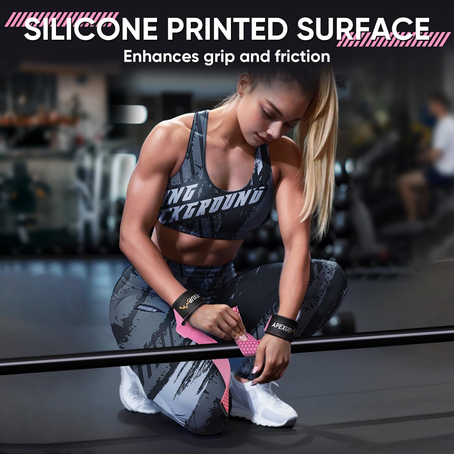 APEXUP Weight Lifting Straps for Weightlifting, Lifting Wrist Straps Gym, Deadlift Strap, Anti Slip Silicone Weightlifting Strap Men Women Powerlifting, Strength Training (Pink, 1 Pair)