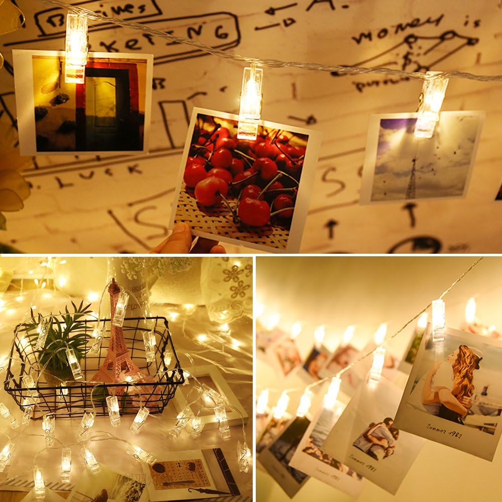 Twinkle Star 10ft Photo Clip String Lights - Battery Operated Fairy Lights for Pictures & Cards | Warm White Decor