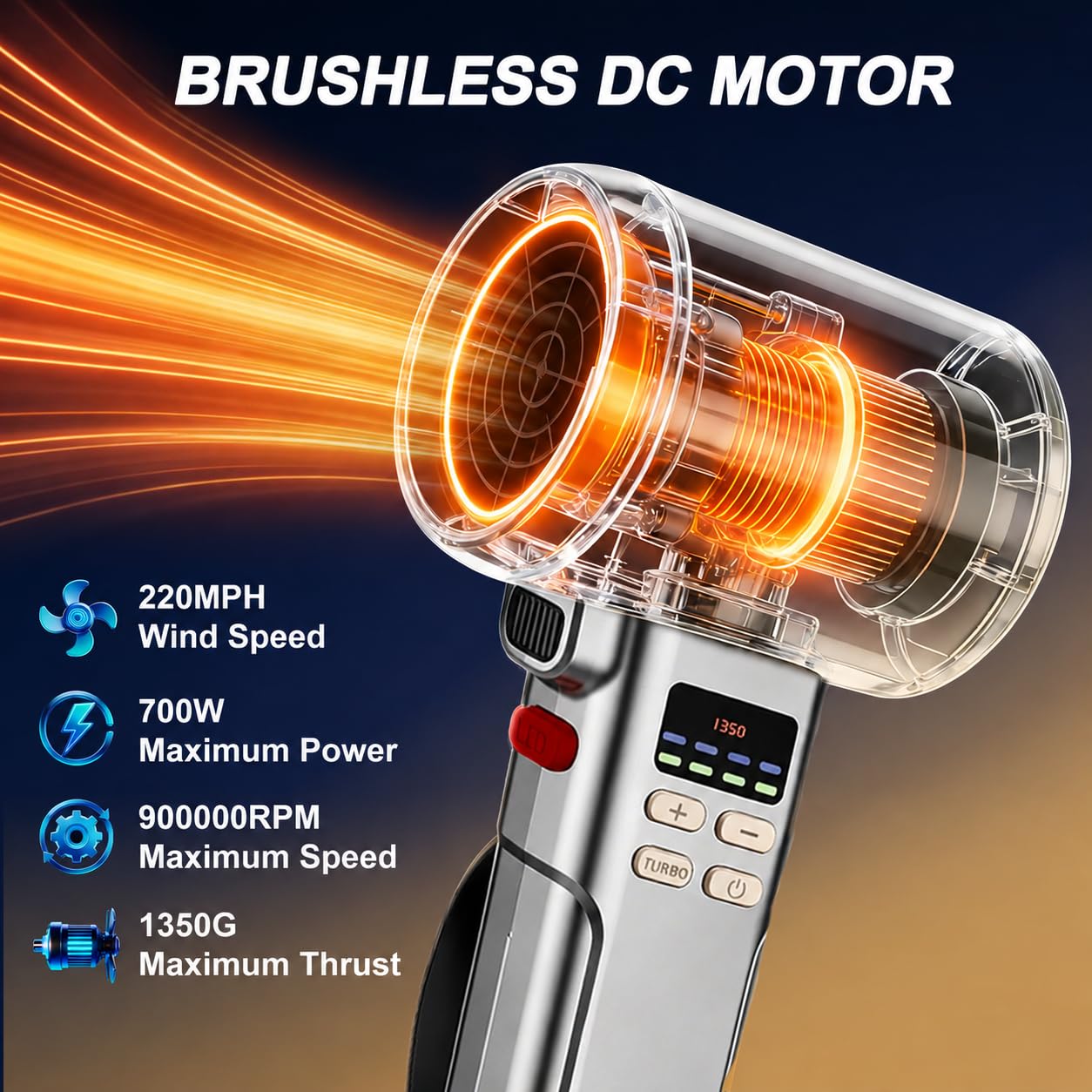 VortLab Car Dryer Air Blower & 730PRO Cordless Leaf Blower | 760CFM/220MPH Turbo Blower | 5 Speed Modes & Detachable Battery | Perfect for Yard Cleanup, Snow Removal & Car Drying (Gold Silver)