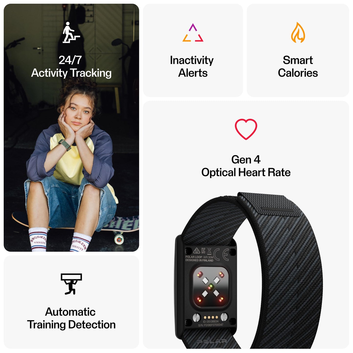 POLAR Loop – Smart Screen-Free Wearable Health & Fitness Band with 24/7 Heart Rate, Sleep & Activity Tracking, Automatic Training Detection, No Subscription, 8-Day Battery.