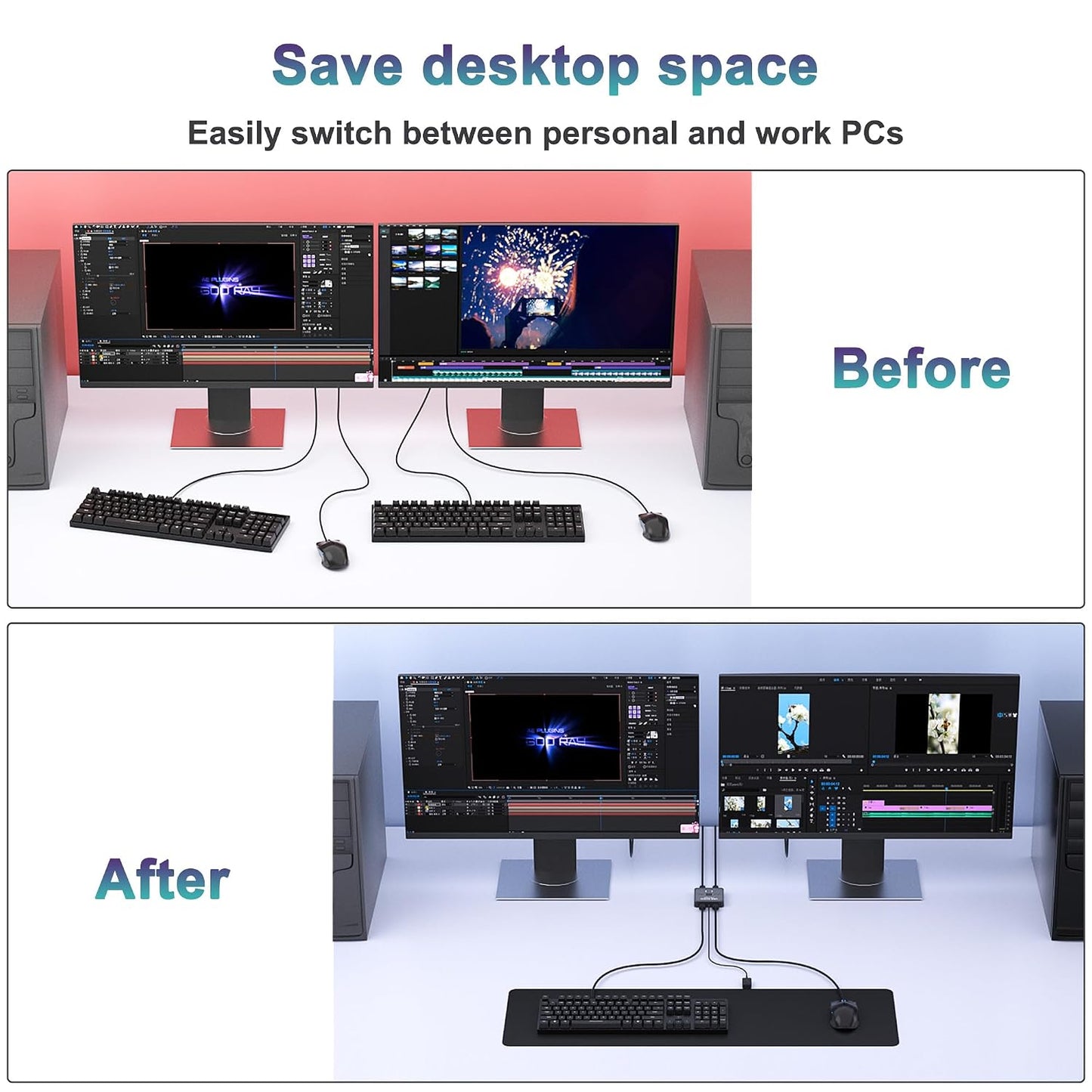 Lecnvuo 2 2 2 2 2 2 USB Switch in Out, USB Switcher Computers Sharing Keyboard and Mouse Printer Scanner Webcam