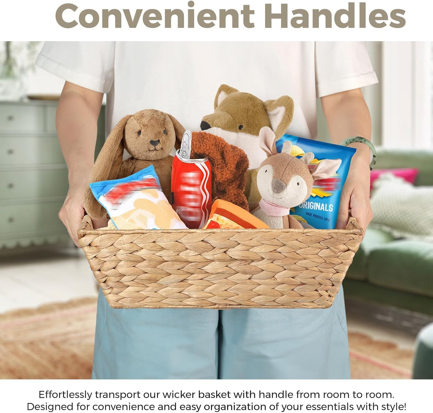 Water Hyacinth Snack Baskets by [Brand Name] - Set of 3 Wicker Organizers with Handles for Office Use