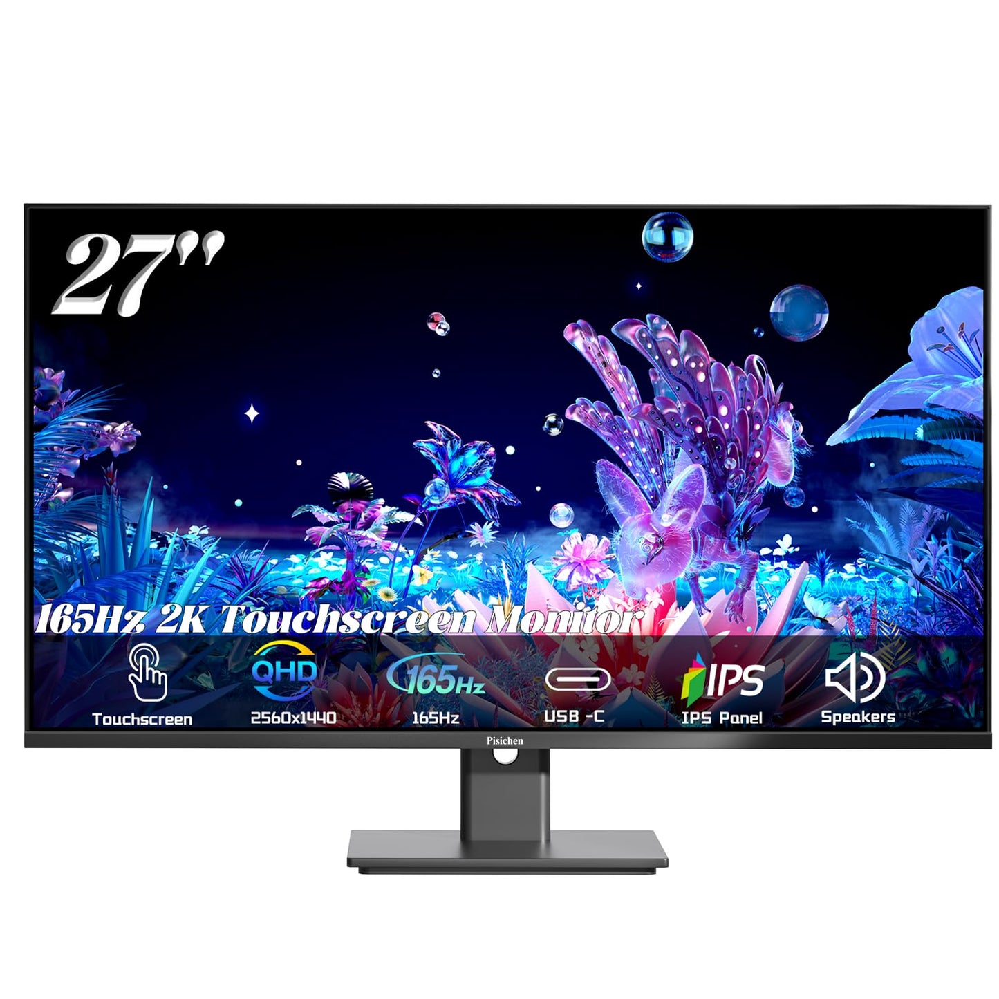 Pisichen 27 Inch 2K 165Hz Gaming Touch Screen Computer Monitor with HDMI USB Type C, 10-Point IPS PC Touch Display for Laptop Business Phone, VESA Mountable, Tilt Adjustable