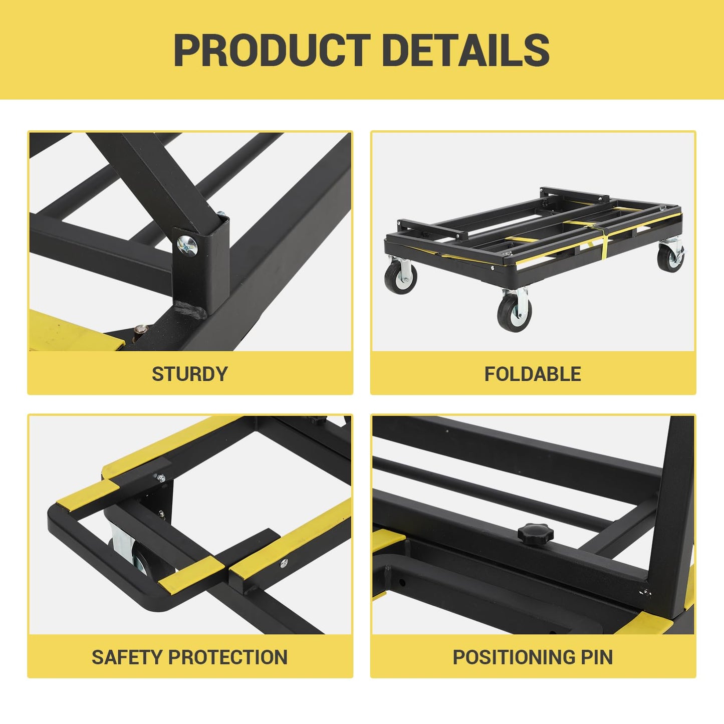 Heavy Duty Folding Drywall Cart, 2200 LBS Capacity Panel Dolly with Extendable Deck & 4 Swivel Casters for Handling Sheetrock, Plywood, Lumber, and Wall Panels