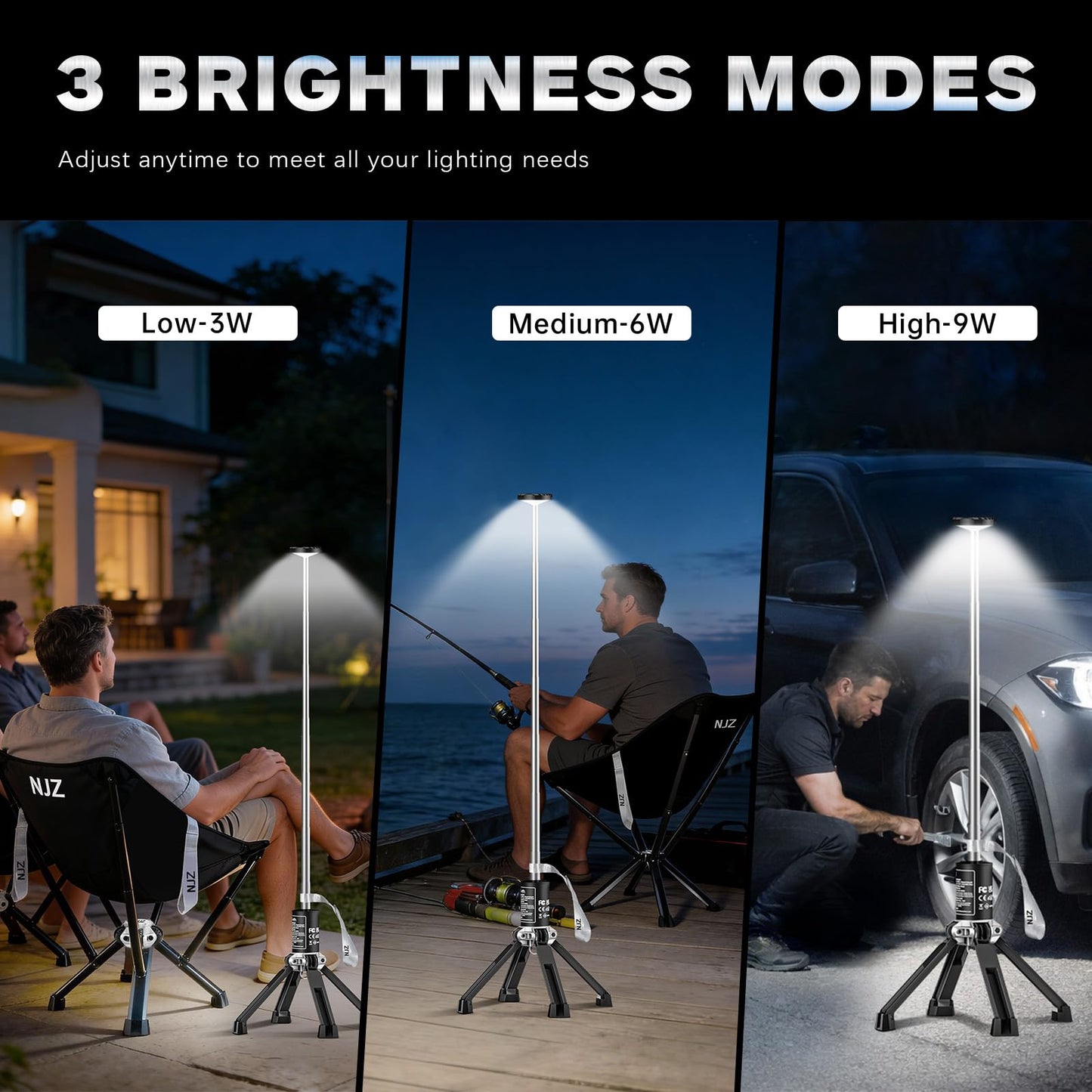 NJZ Rechargeable Camping Light, 20000mAh Telescopic Lantern with Stand, Waterproof Outdoor Light with 3 Brightness Levels for Camping, RV & Emergency