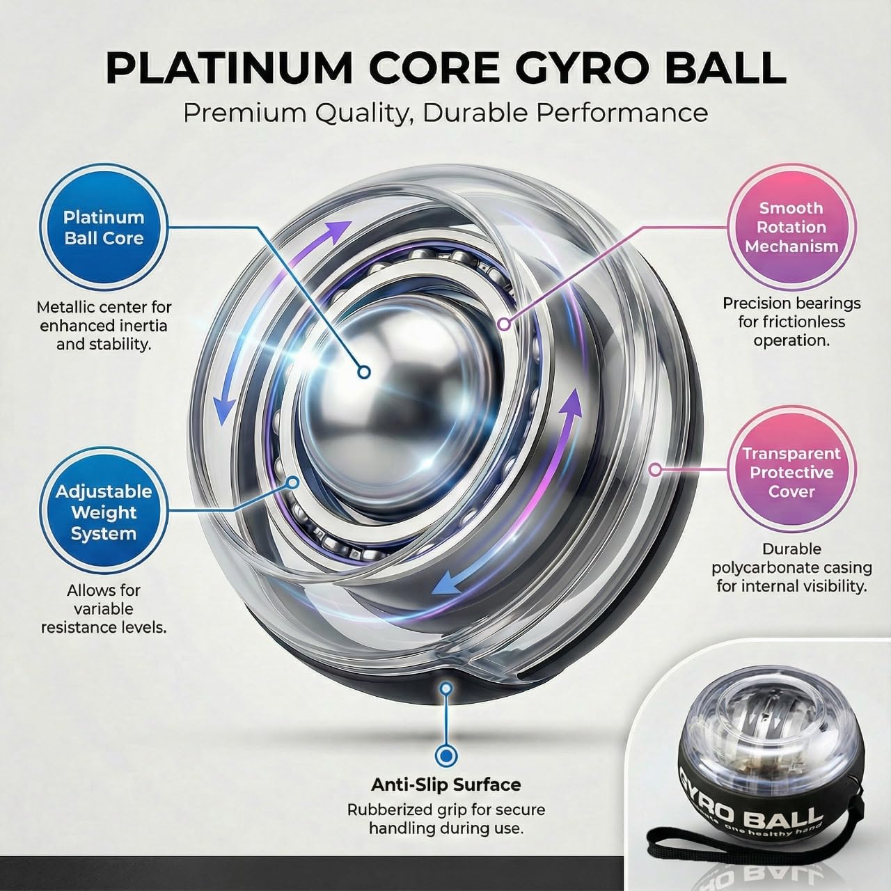 Torque Ball Hand Exerciser Auto Start, Wrist Strengthener & Gyro Ball for Martial Arts, Forearm Workout, Forearm Exerciser, Hand Strengthening Devices, Gyroscope, Vital Sports Gifts with Led Light,