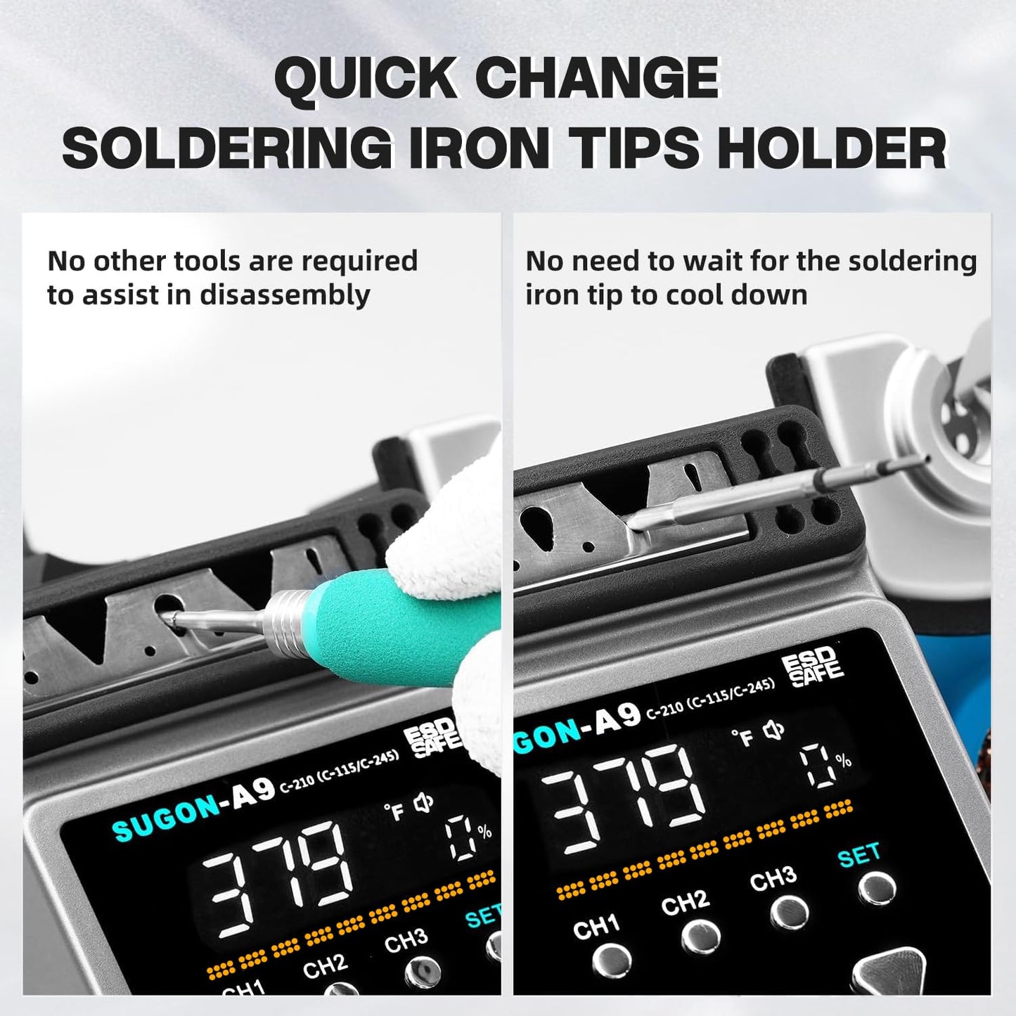 SUGON A9 210/245/115 Precision Soldering Stations, 120W Digital Soldering Iron Kit, with 210/245/115 Soldering Iron Tips and 3 Helping Hands, 212℉-842℉, ℃/℉, 3 Temperature Storage, Sleep mode