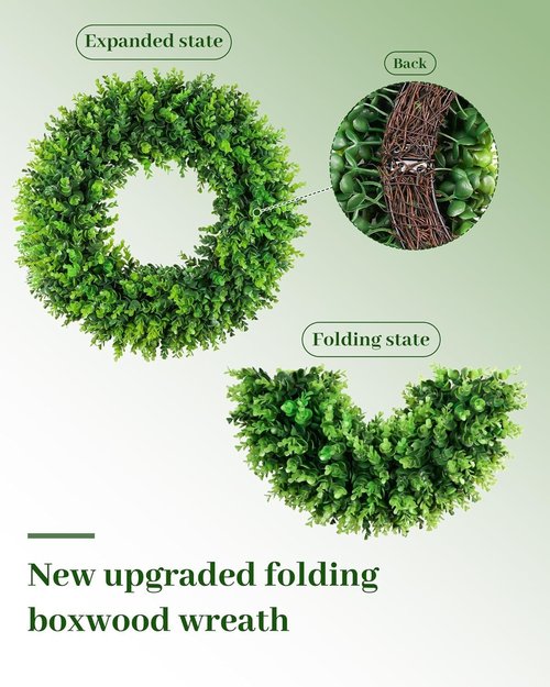 DDHS Large Boxwood Wreath - 24'' Artificial Spring Decor for Front Door | Year-Round Indoor/Outdoor Use
