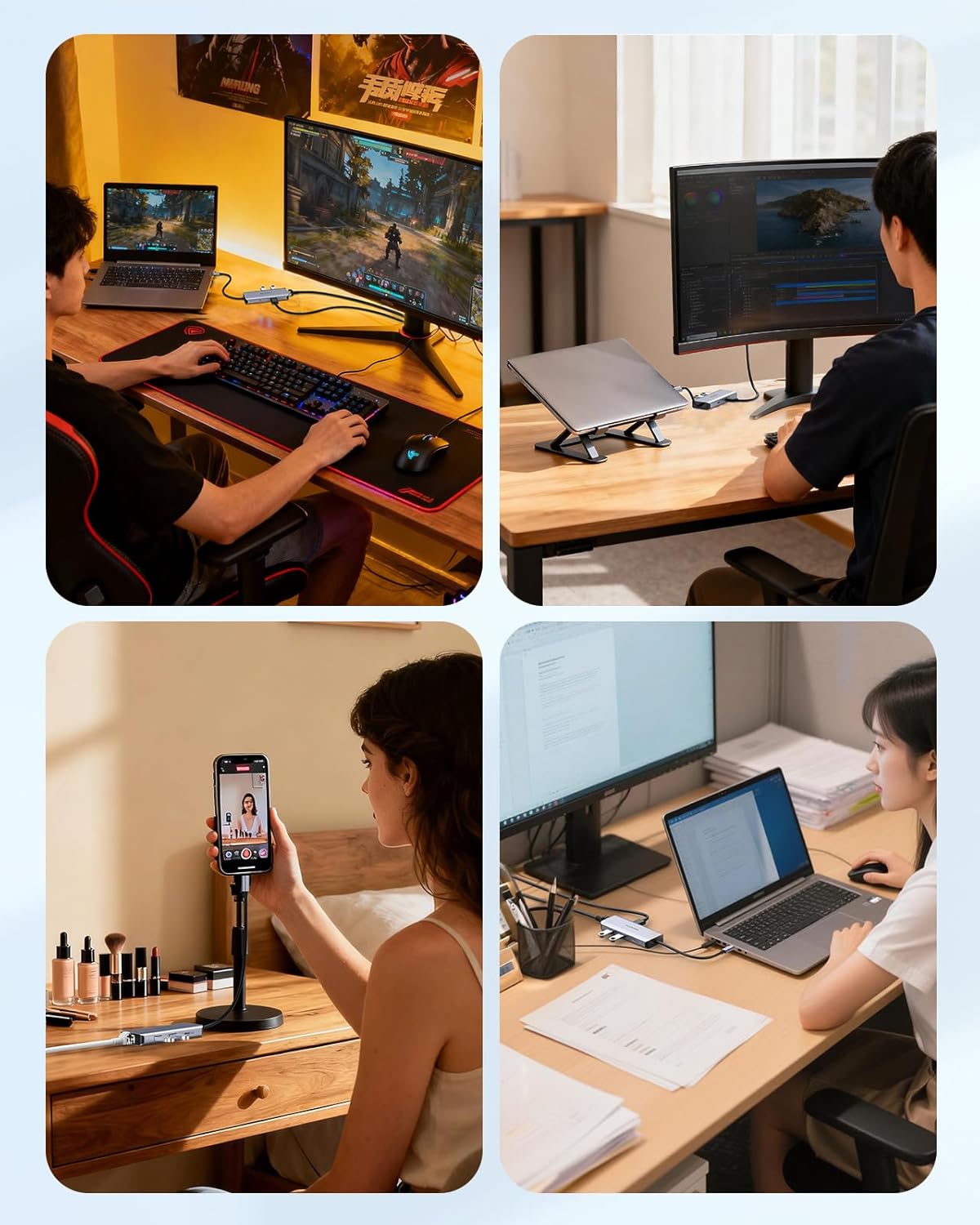 LENTION 6-in-1 4K@60Hz 100W 3X 3.0 (C26, USB C Hub with Gigabit Ethernet, HDMI, PD Fast Charging, USB Docking Station
