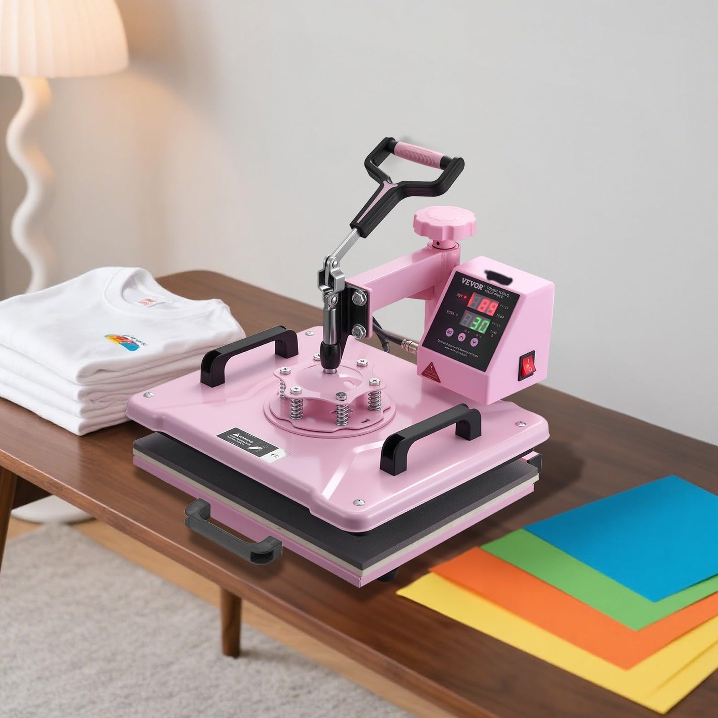 VEVOR Heat Press Machine 5 in 1 Combo with 30 OZ Tumbler Press & Hat Press, Slide Out 12x15 Inch Heat Press Sublimation Machine for T-Shirts, Hats Caps Tumblers Glass Cans Mugs, and Plates (Pink)