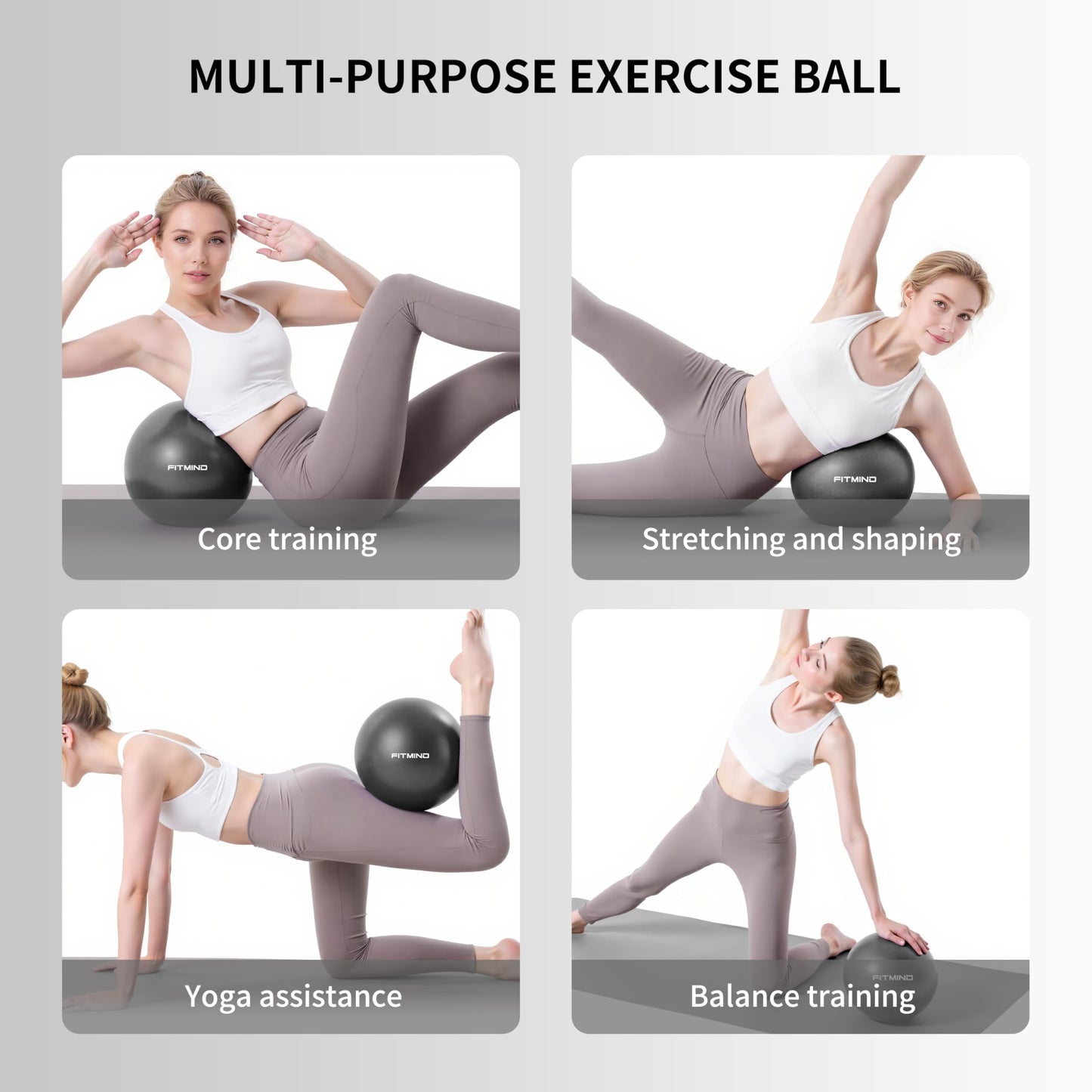 FITMIND Pilates Ball 10 Inch Anti-Burst Slip Resistant Mini Yoga Ball for Fitness, Core Training, Physical Therapy, Balance, Stability, Stretching 200kg 440lbs Capacity - Black