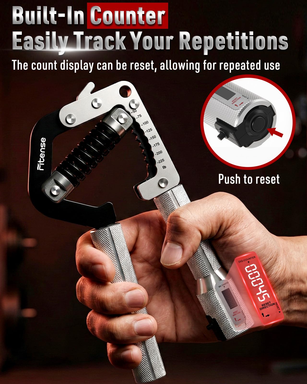 Fitense Grip Strength Trainer - Adjustable Hand Gripper Strengthener 8 Levels 50-225 lbs with Counter, Hand Grip Exerciser Wrist Strengtheners, Forearm, Finger & Hand Strength Training for Athletes, Climbers & Rehabilitation