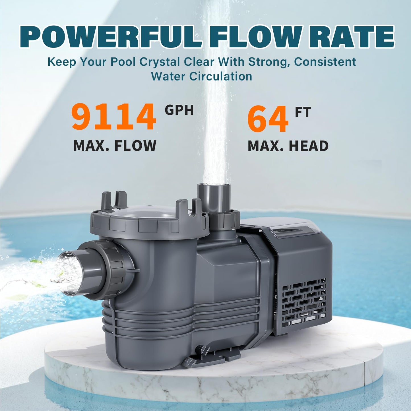 Anbull Variable Speed Pool Pump, 1.8 HP, 220V, 9114GPH, Above/Inground Pool Pump, Energy Efficient, High Flow, Powerful Self Primming Swimming Pool Pumps with Filter Basket