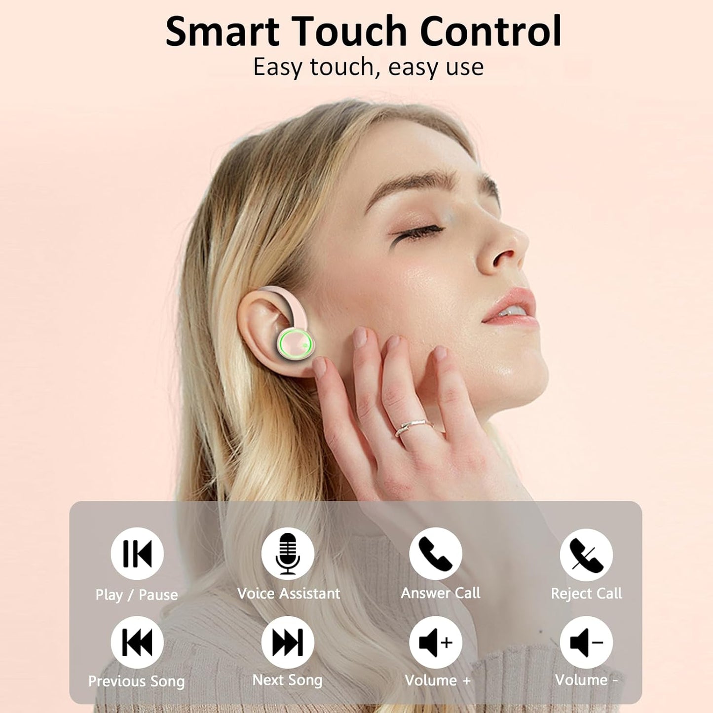 5.4 50H IP7 Headset Wireless Earbuds, Bluetooth Headphones Sports, Playback Over-Ear buds with ENC Noise Cancelling