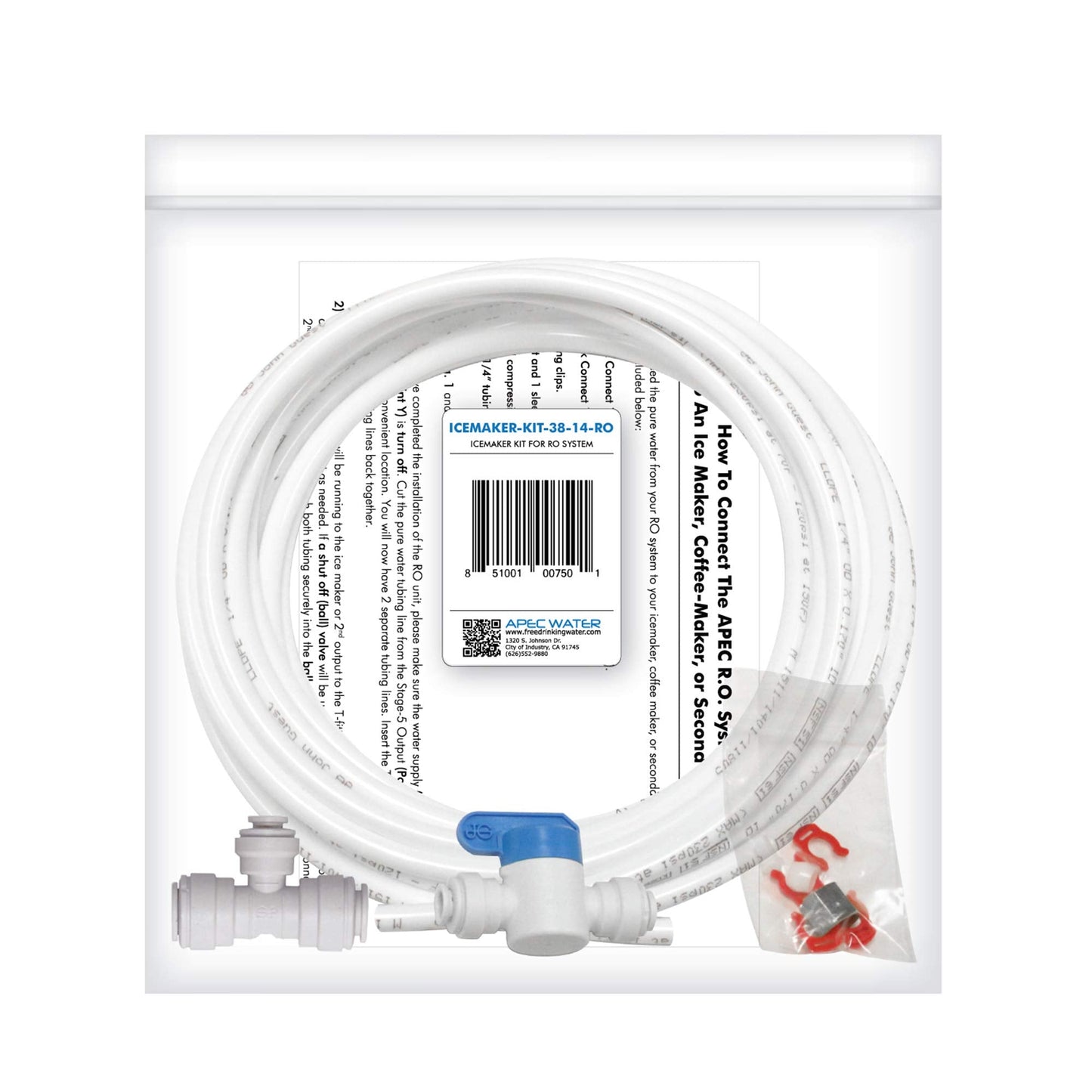 APEC Water Systems TANK-14 14 Gallon Pre-pressurized Reverse Osmosis Water Storage Tank, White & ICEMAKER-KIT-38-14-RO-A Ice Maker Installation Kit