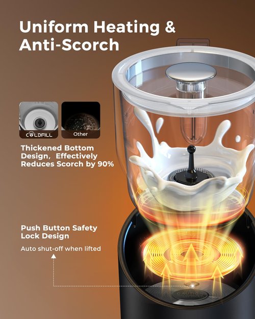 COLDFILL 8-in-1 Milk Frother, 400ml Large Capacity & Detachable Milk Frother and Steamer, Coffee Frothers with Heating Function, Electric Automatic Hot & Cold Foam Milk Steamer, Quiet,Dishwasher Safe