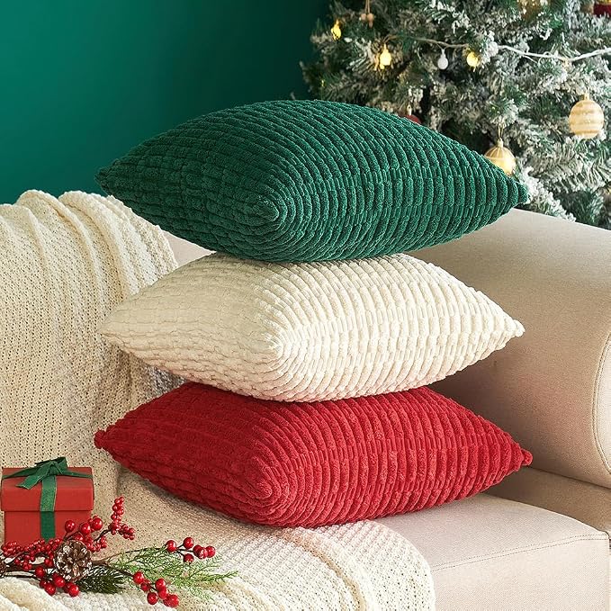 MIULEE Pack of 2 Corduroy Decorative Euro Sham Throw Pillow Covers 26x26 Inch Soft Boho Striped Pillow Covers Modern Farmhouse Home Decor for Sofa Living Room Couch Bed Cream White