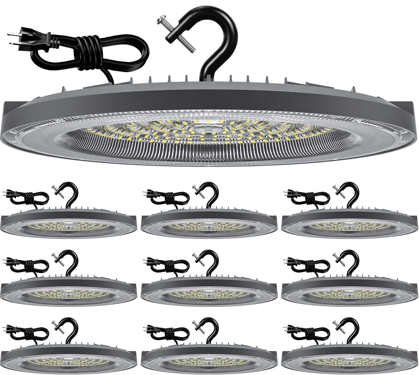 THELUX 200W 10Pack UFO Led High Bay Lights 5000K 28000LM(Equiv.800WMH/HPS), High Bay Led Shop Lights with US Plug&5Ft Cable Commercial Lighting Fixture for Warehouse,Garage,Gym,Workshop,Barn etc.