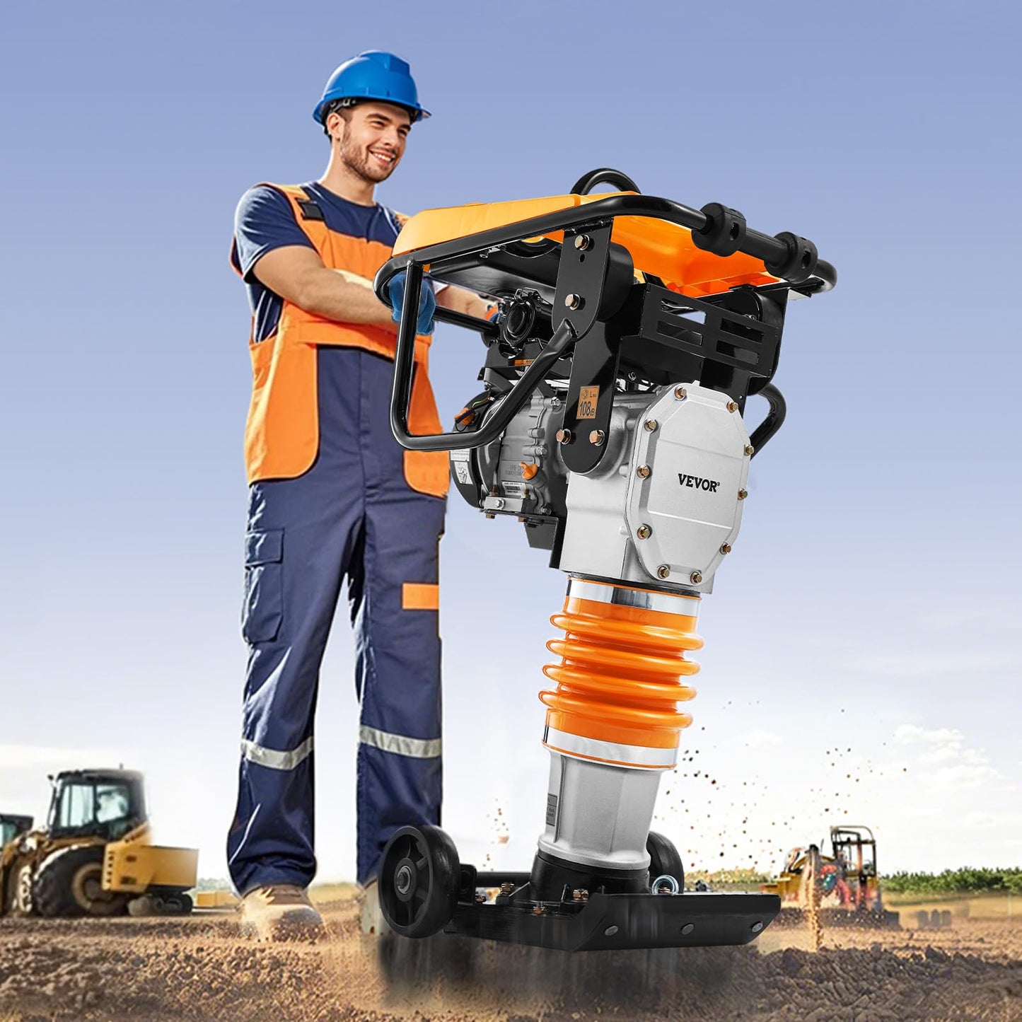 VEVOR Jumping Jack Compactor, 6.5 HP Vibratory Rammer Fuel-Powered 196 cc Engine Tamper, 3600 lbs Impact Force, 26" Max Compaction Depth, for Soil, Gravel, Footings, Concrete Slabs, and Foundations