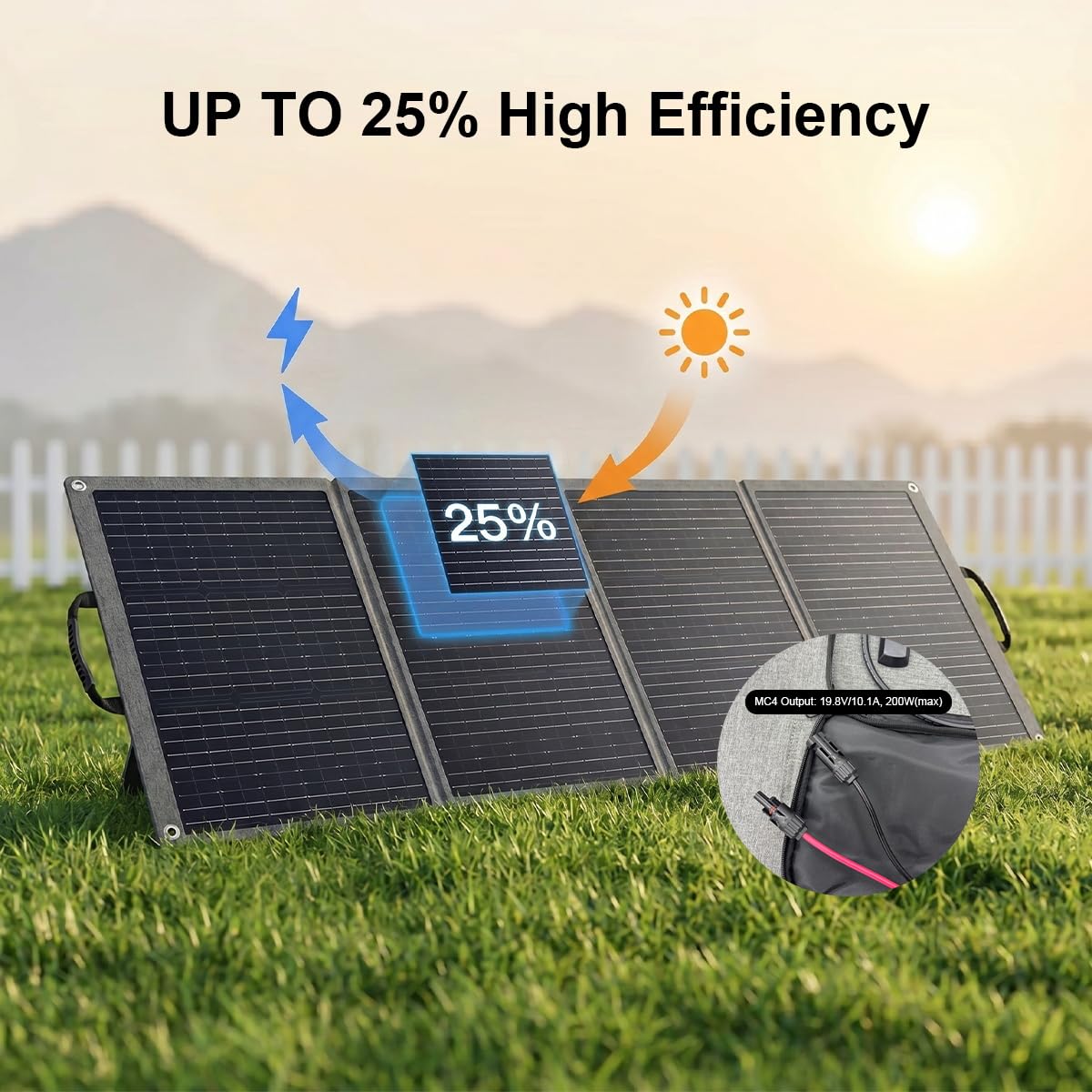 SolarPlay 200W Portable Solar Panel IP65 Waterproof Design, 19.8V Foldable Solar Panel (12.24lb), 25% High-Efficiency Monocrystalline Solar Cell, IP65 Waterproof for RV, Camping, Home Backup