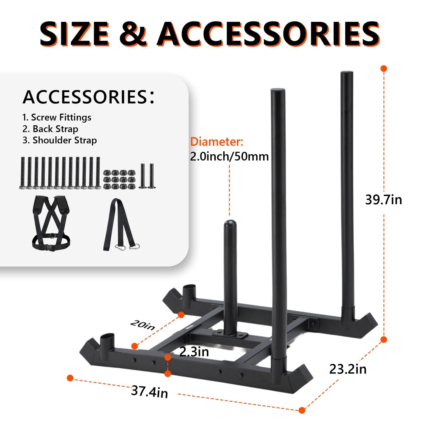 TEDEUM Weight Sled, Fitness Strength Speed Training Sled, Steel Power Sled Workout Equipment for Athletic Exercise and Speed Improvement, Only Suitable for 2" Weight Plate, Standard