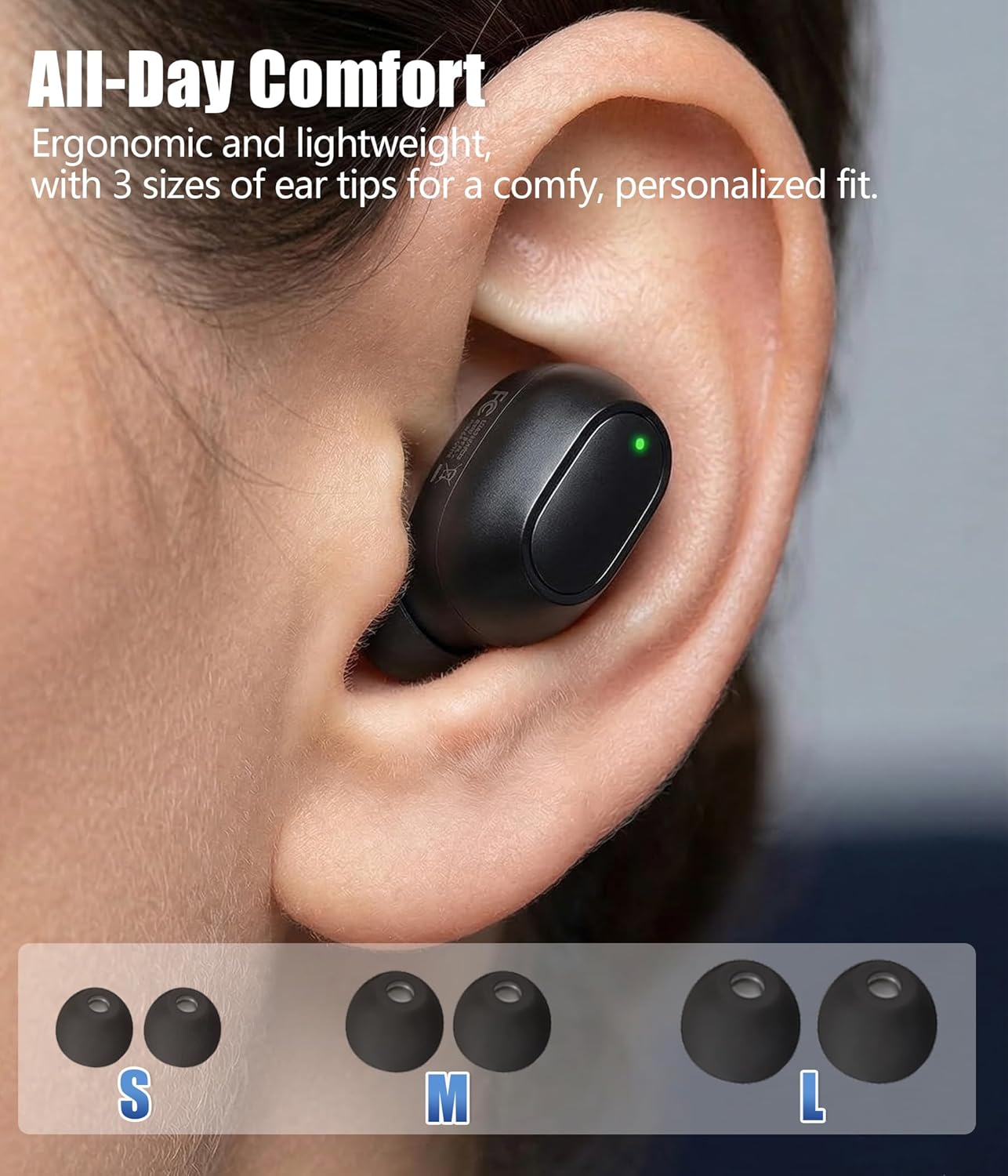 STUPIDYIN 5.3 30H IP54 Wireless Earbuds, Bluetooth Headphones with Semi-Transparent Case, Playback LED Power Display
