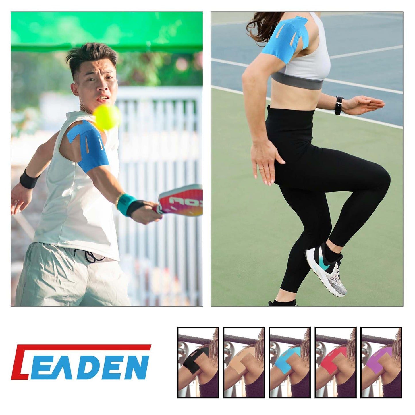 IEADEN Precut Kinesiology Tape for Shoulder, 10 Pcs - Shoulder Support & Stability, Shoulder Pain Relief Athletic Tape - Waterproof & Elastic, Breathable Hypoallergenic Latex-Free Tape, Black