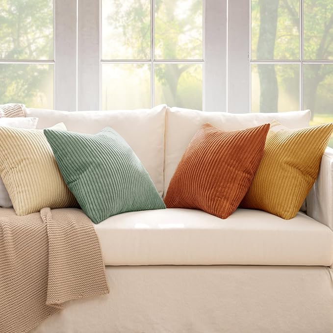 MIULEE Boho Farmhouse Throw Pillow Covers 20x20 Inch Set of 4 Summer Modern Natural Decorative Cushion Covers Soft Corduroy Spring Decor for Couch Bed Sofa Living Room Orange Teal Gradient Series