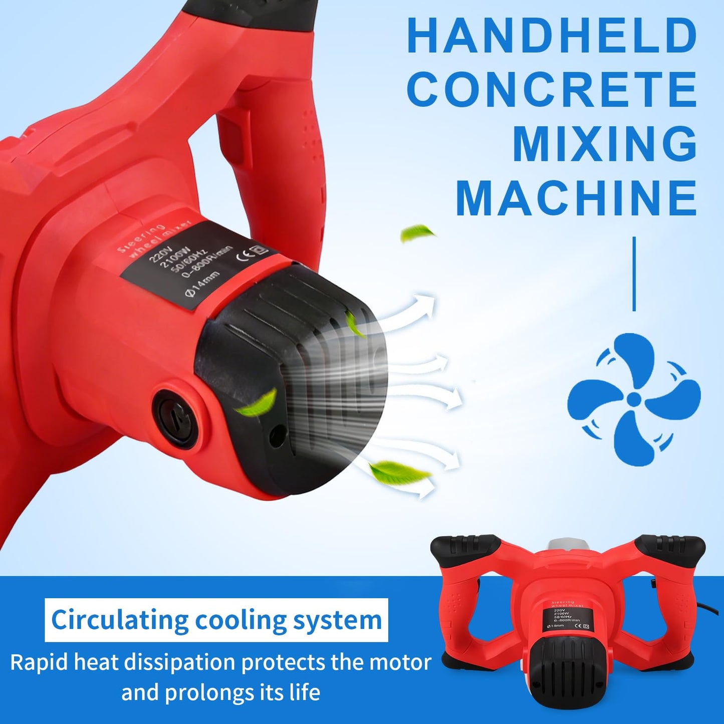 Cement Mixer 2300W Handheld Electric, Double-Paddle Concrete Mud Mixer, 6 Speed Adjustable Portable Double Auger Mixer for Mortar Paint Fodder Resin