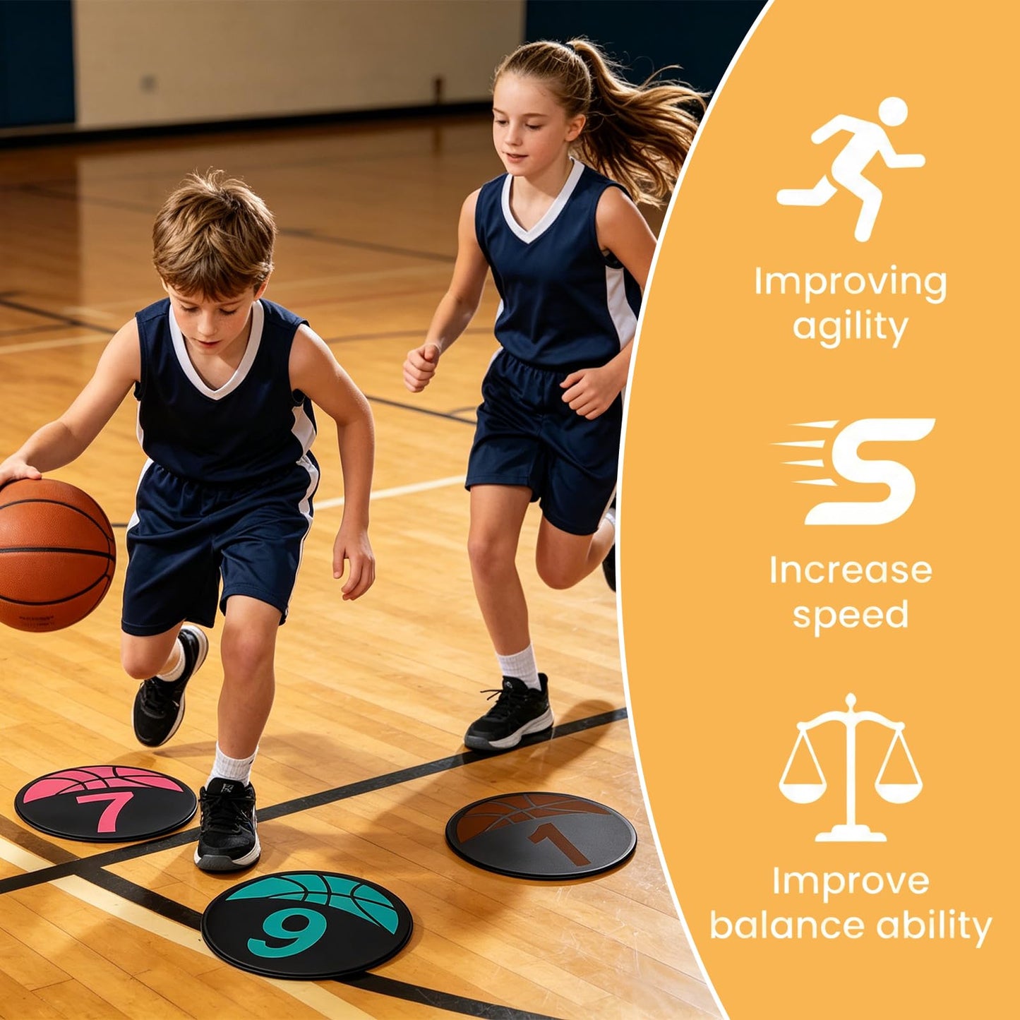 Okllen Set of 10 Basketball Poly Spots Markers, 9" Numbered Floor Dots with Storage Bag, Non-Slip Rubber Agility Training Markers for Gym, Court, Sports Drills & Coaching