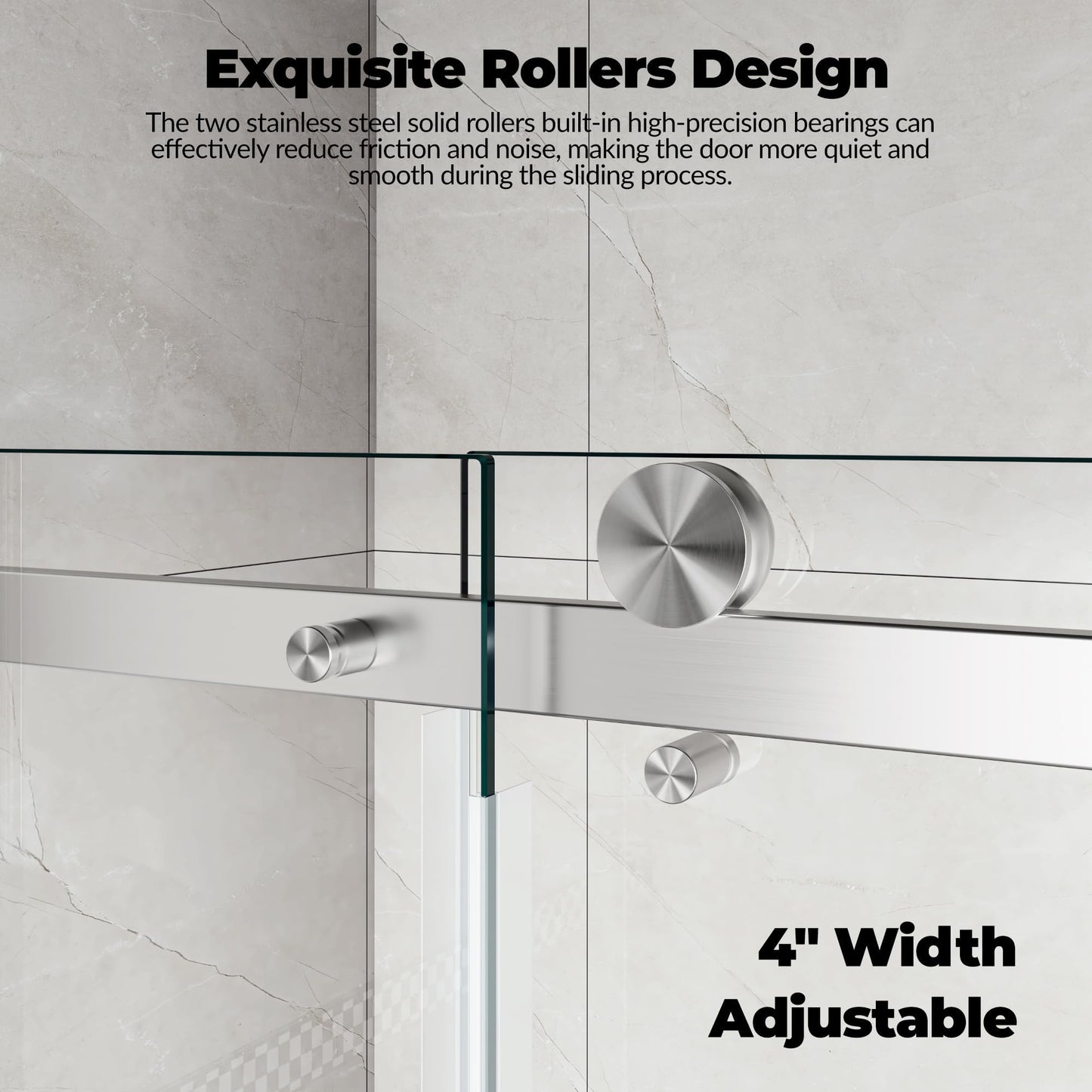 Frameless Sliding Shower Door,56-60" W x 76" H Shower Doors, Sliding Glass Door 1/4" Clear Tempered Glass with Explosion-Proof Film, Handle and Seal Strip for Bathroom，Silver