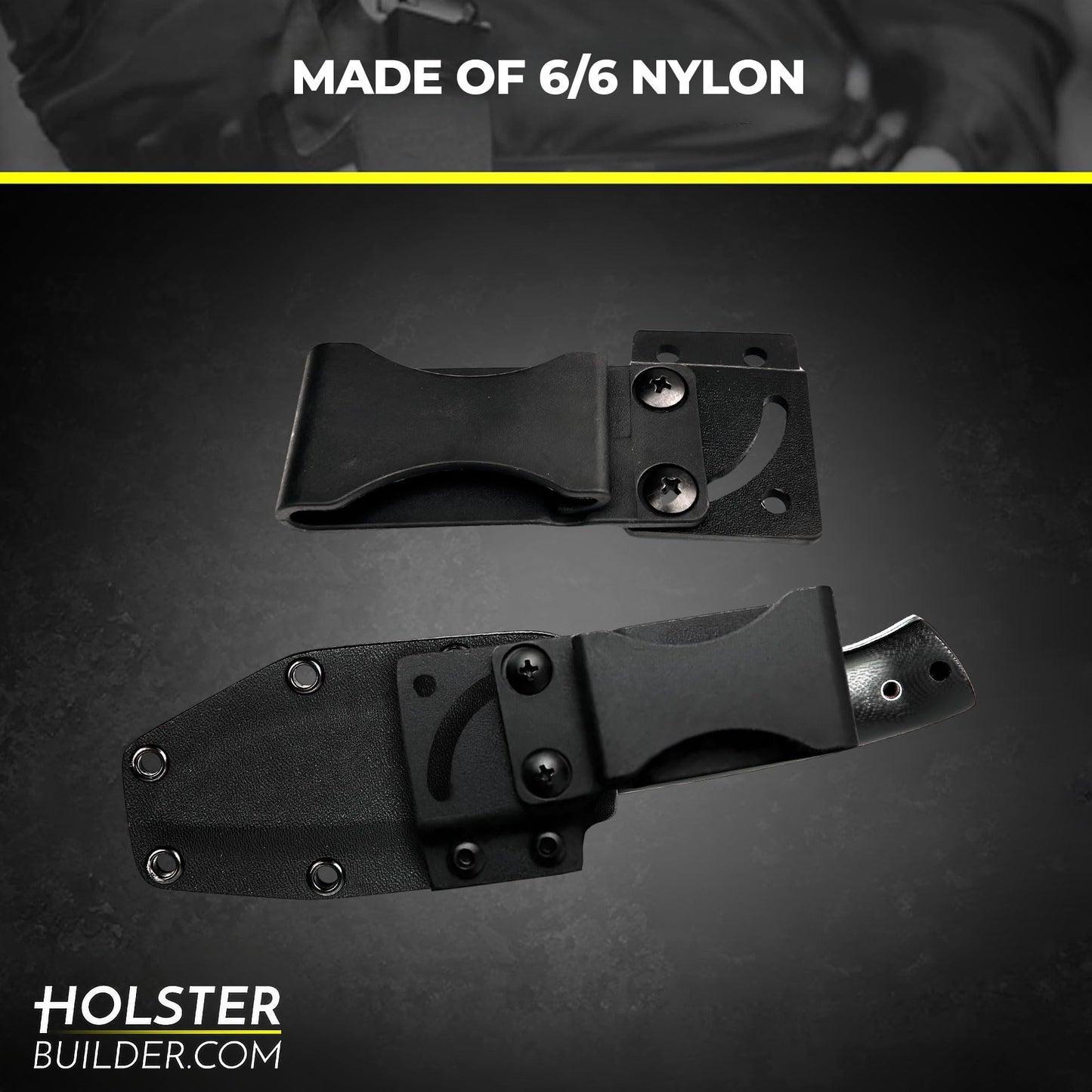 HolsterBuilder 180° Knife Belt Clip, Swiveled Flat Base with Secure Kydex Sheath Attachment, Tactical Knife Clip for DIY Holsters, Concealed Carry and Outdoor Gear, Comes with Mounting Hardware