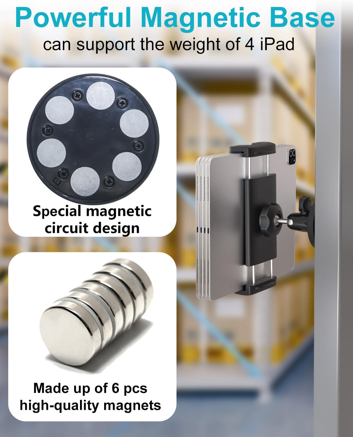 CANHET 4-13" Magnetic Tablet Holder, Fridge Mount for iPad, [Powerful Magnetic Base] Fits Warehouse/Metal