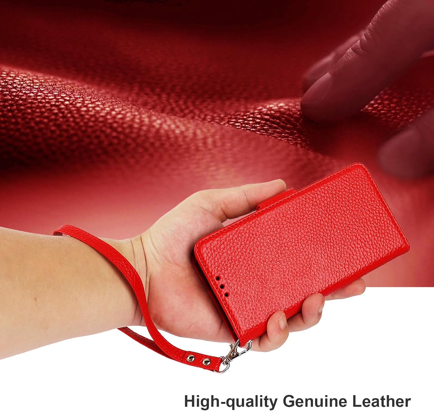 Bocasal 15 5G, 6.1 Inch Wallet Case for iPhone Genuine Leather Support Wireless Charging RFID Blocking Flip Case Card