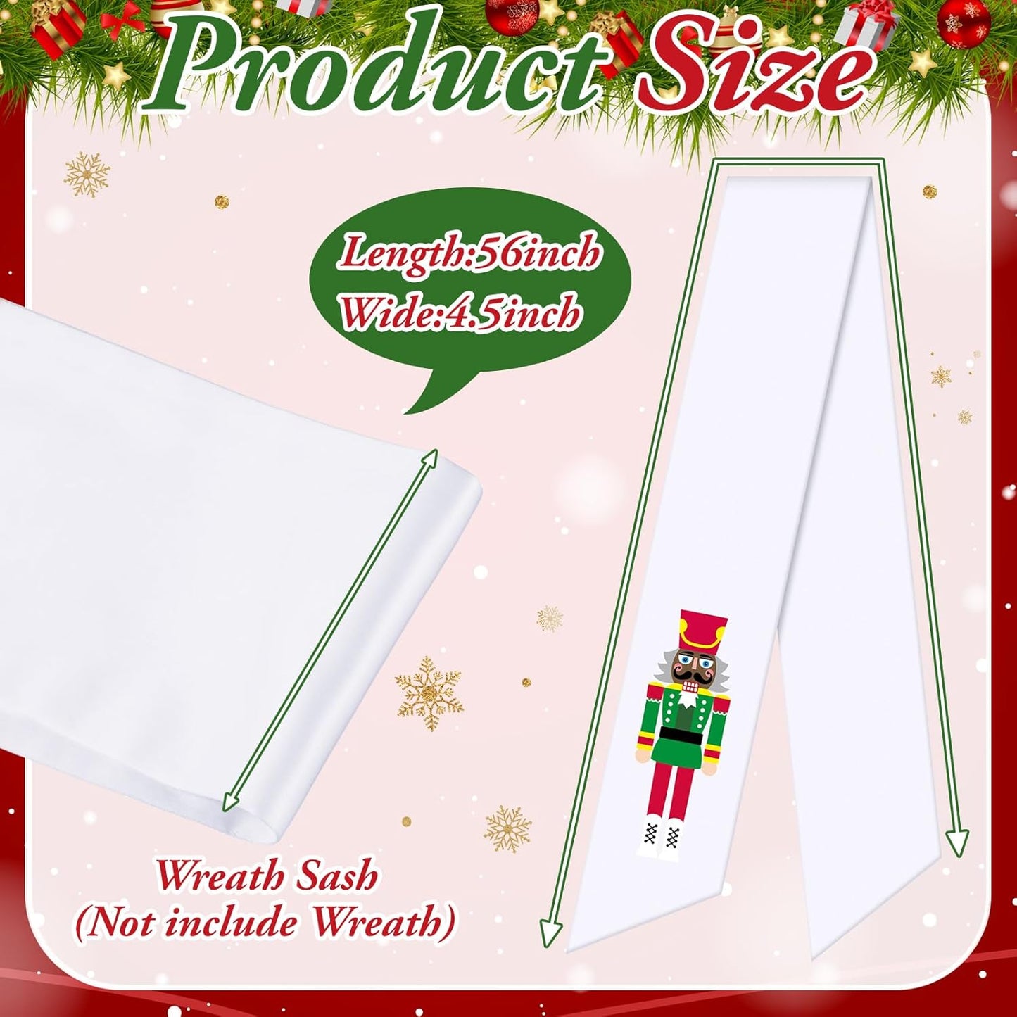 Skiennix Wreath Sash - Satin Blank Sashes for Embroidery | Indoor/Outdoor Home Decor (White, Nutcracker)