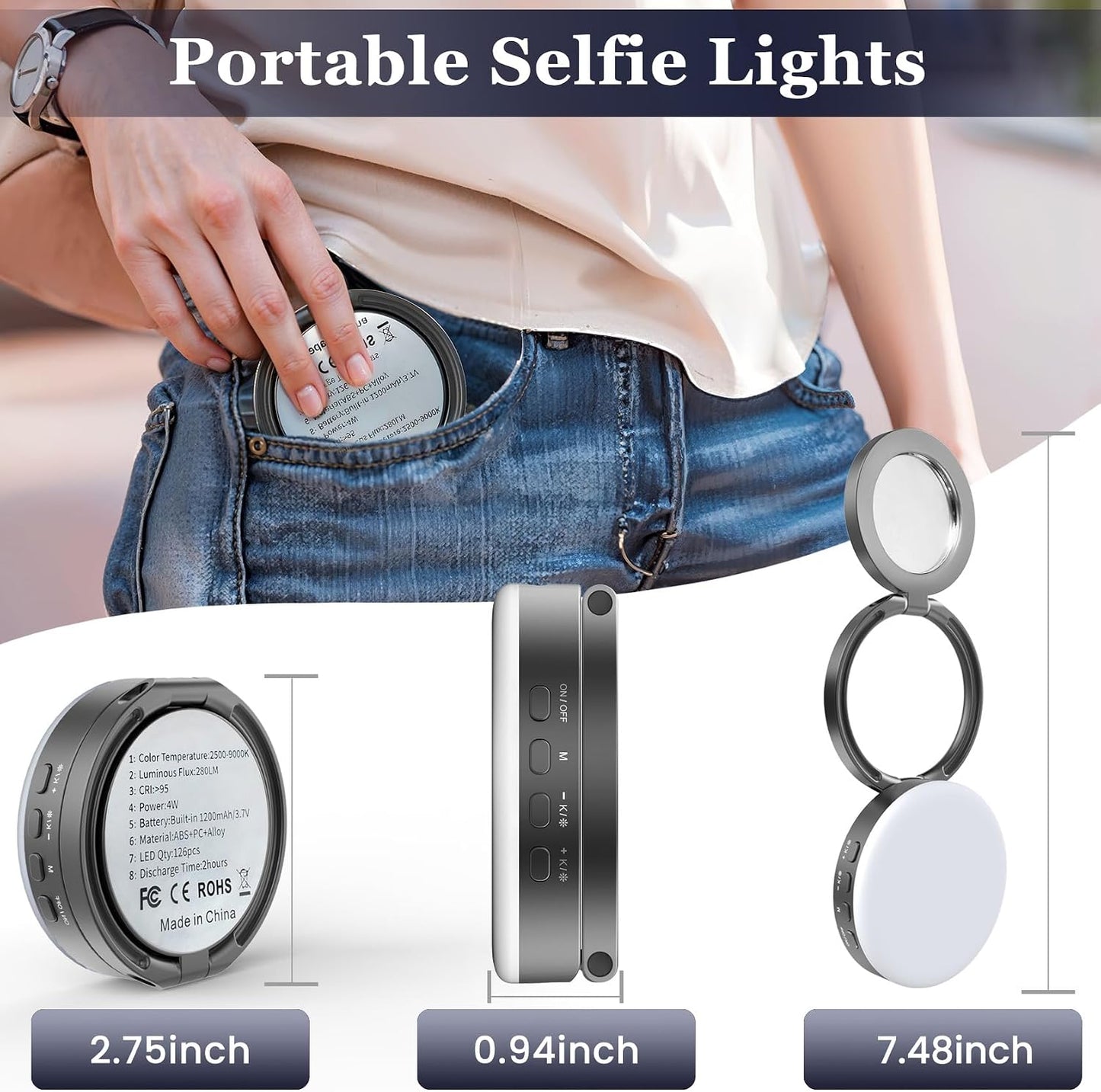 Auriani Magnetic Selfie Light, Metal-Shell Ring Light, Rechargeable,Portable Phone Light for Phone & iPhone,LED Fill
