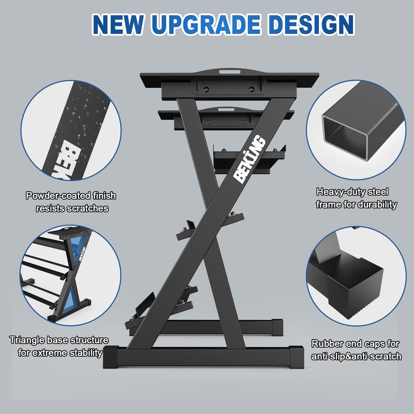 BEKING Dumbbell Rack, 4 Tier Weight Storage Rack for Dumbbells, Kettlebells, Adjustable Dumbbell Stand Multilevel Free Weight Organizer for Home Gym Fitness