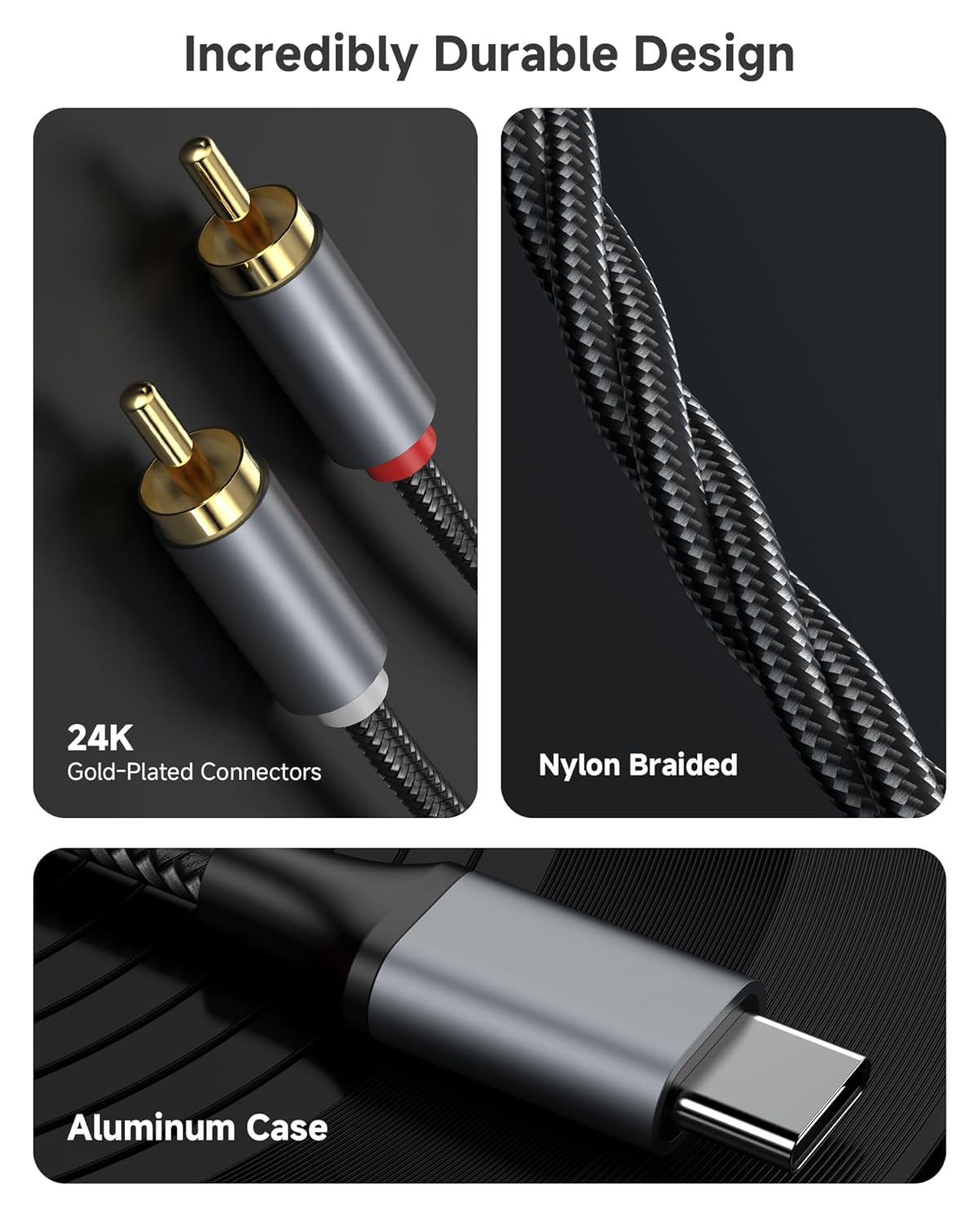 ZOOAUX PRO 2RCA 17/16/15, S26,iPad, -4FT RCA to USB C Cable, USB C to RCA Audio Cable, Hi-Fi USB Type C to Male Jack