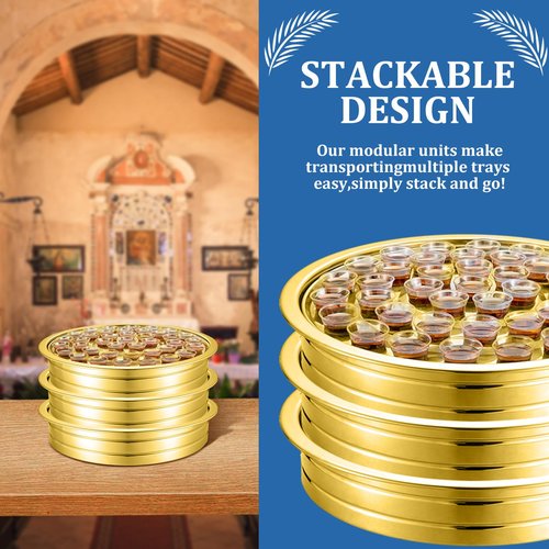 Jingmore Holy Communion Tray for Churches with Lid Communion Set Stainless Steel Cup Tray with Cover Church Supplies Not Cups Included(Gold Color)